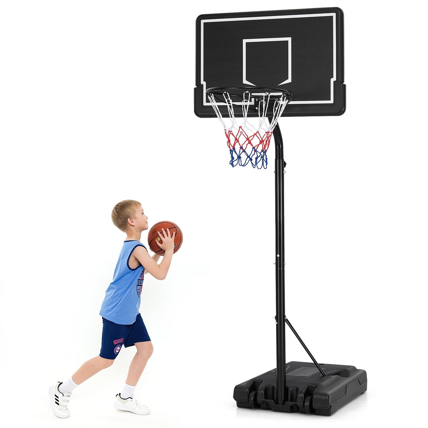 Portable Outdoor Basketball Hoop 6.9-8.5 FT Adjustable with Fillable Base Shatterproof PC Backboard Kids Crystal