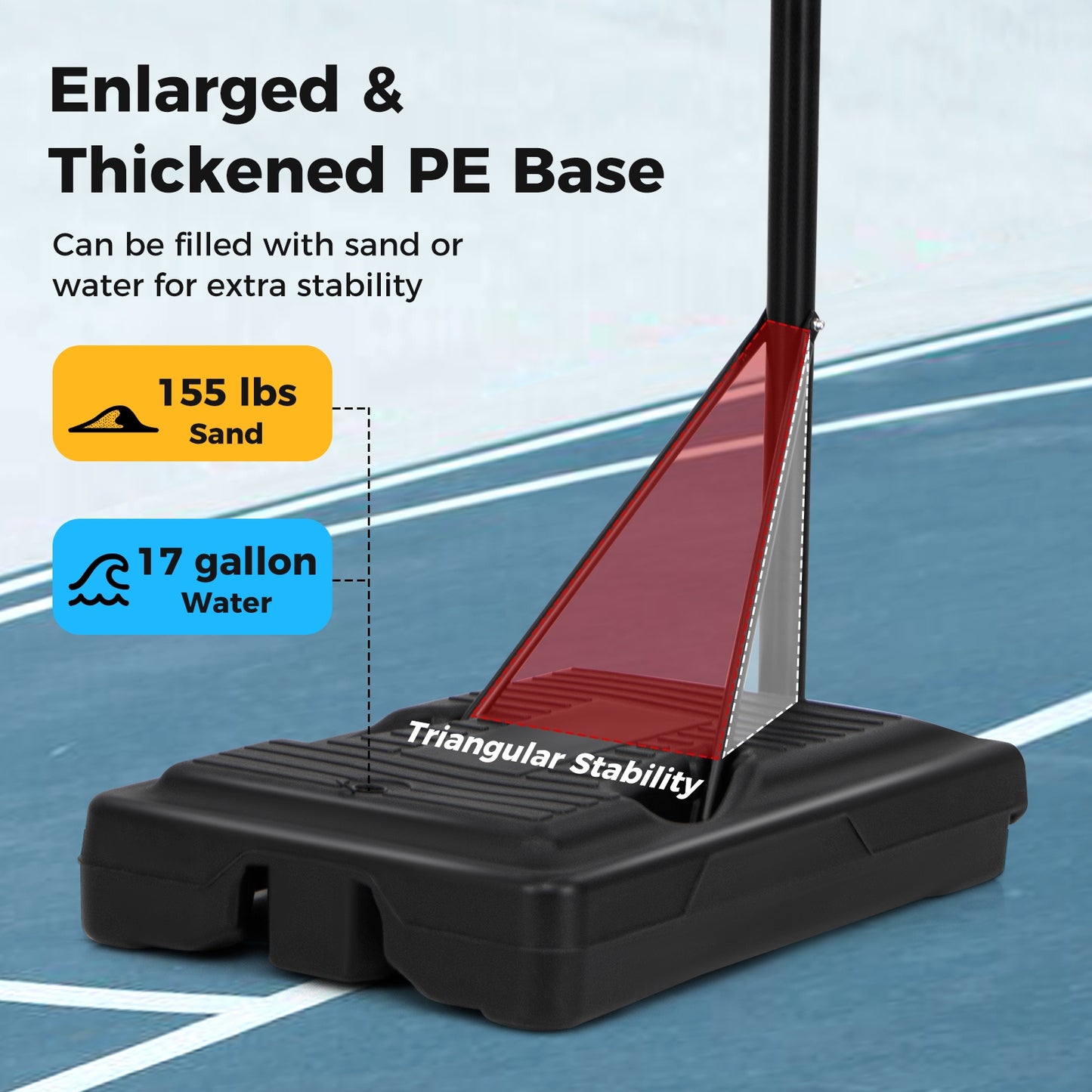 Portable Outdoor Basketball Hoop 6.9-8.5 FT Adjustable with Fillable Base Shatterproof PC Backboard Kids Crystal