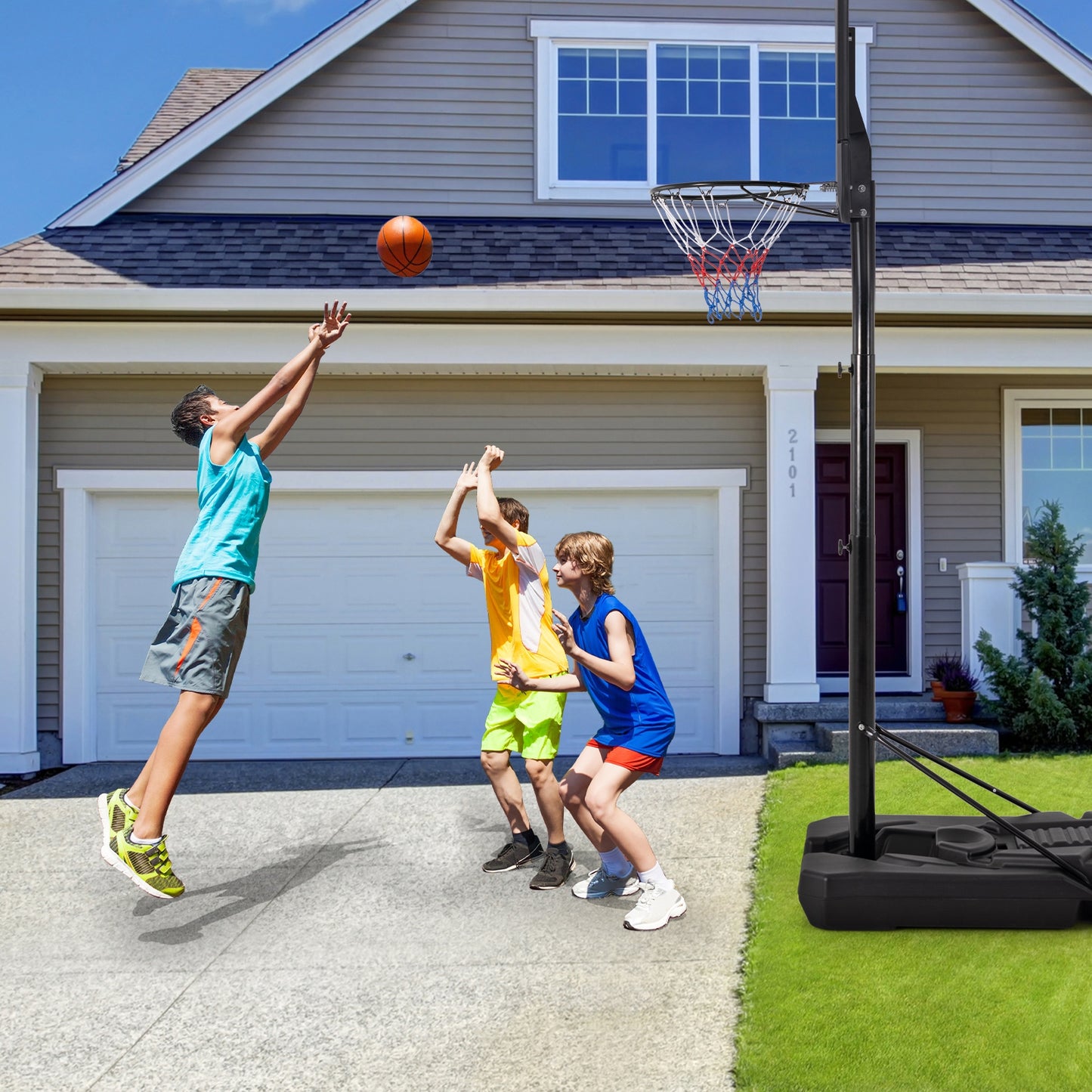 6.5-10 FT Adjustable Portable Basketball Hoop with 44 Inch Shatterproof Backboard and Fillable Base Kids Crystal