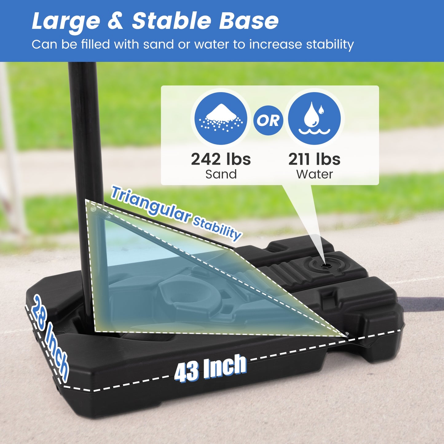 6.5-10 FT Adjustable Portable Basketball Hoop with 44 Inch Shatterproof Backboard and Fillable Base Kids Crystal