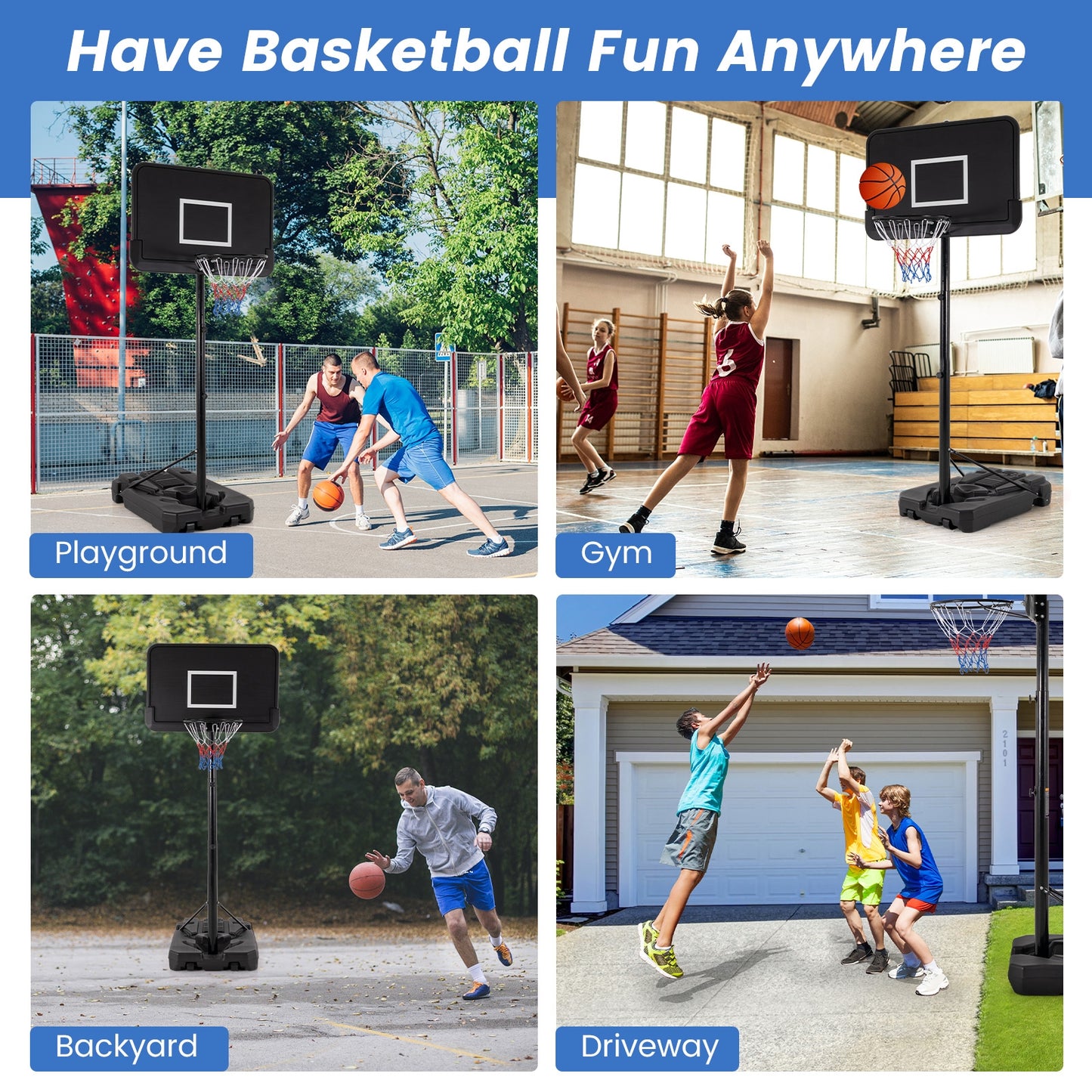6.5-10 FT Adjustable Portable Basketball Hoop with 44 Inch Shatterproof Backboard and Fillable Base Kids Crystal