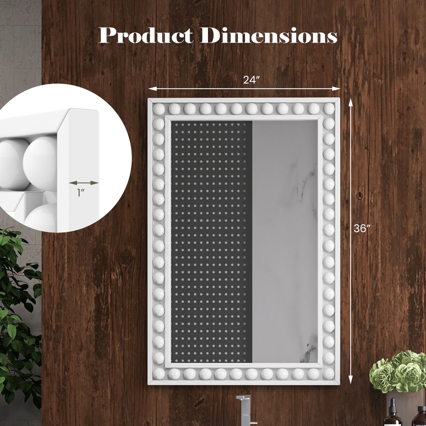 24 x 36 Inches Rustic Wall Mirror with Solid Wood Frame for Living Room Bedroom-White Kids Crystal