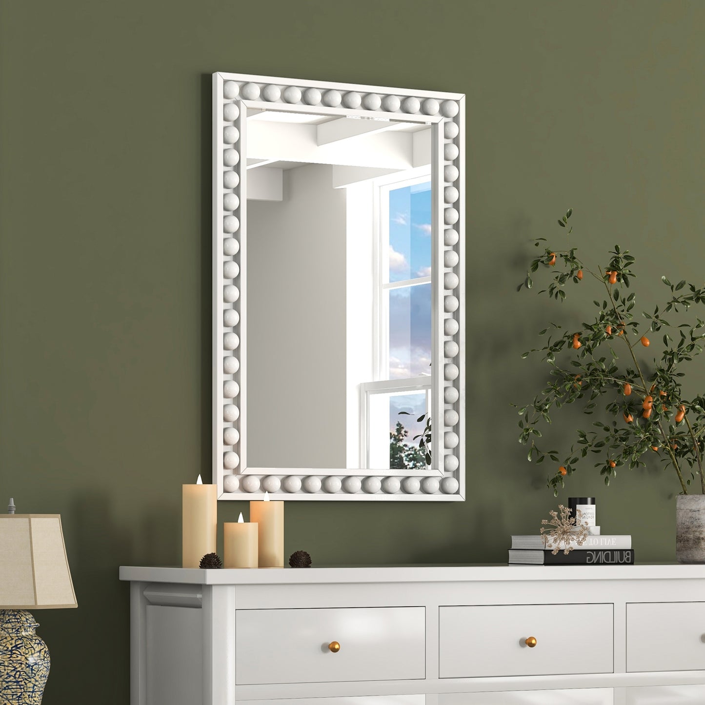 24 x 36 Inches Rustic Wall Mirror with Solid Wood Frame for Living Room Bedroom-White Kids Crystal