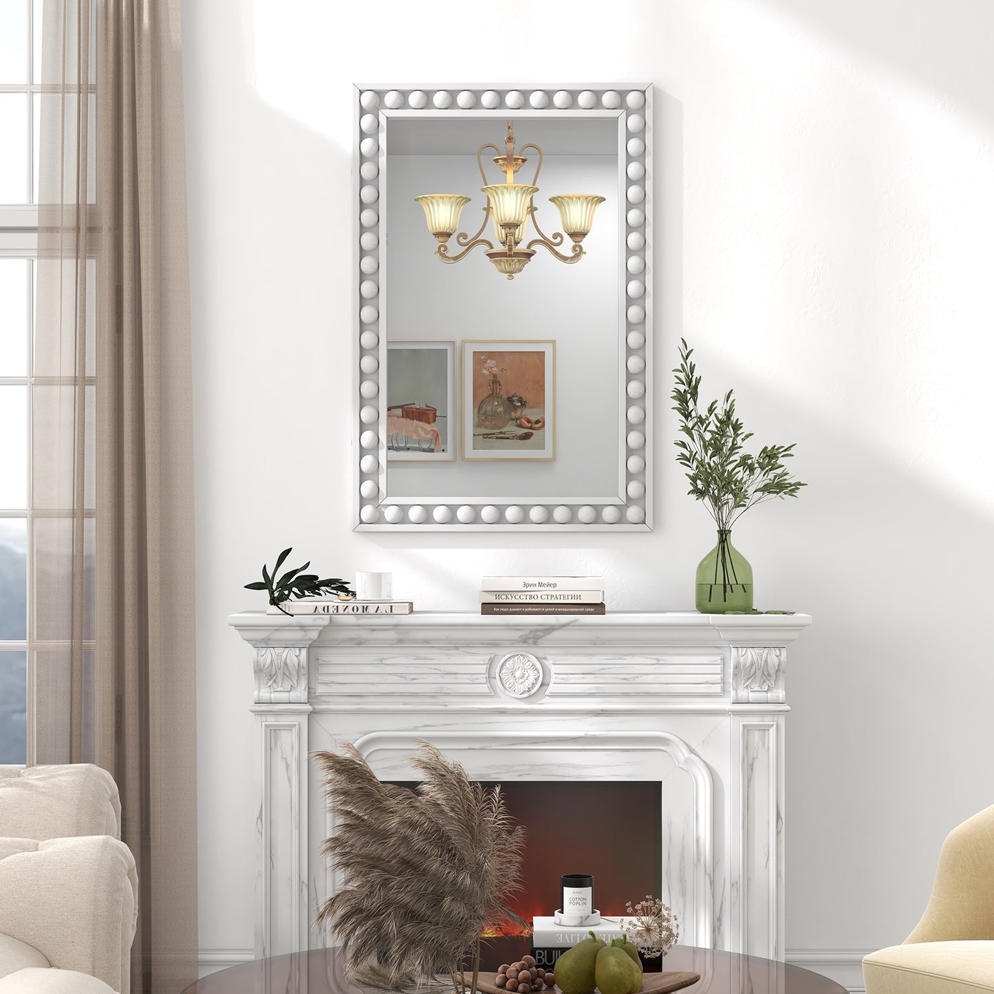 24 x 36 Inches Rustic Wall Mirror with Solid Wood Frame for Living Room Bedroom-White Kids Crystal