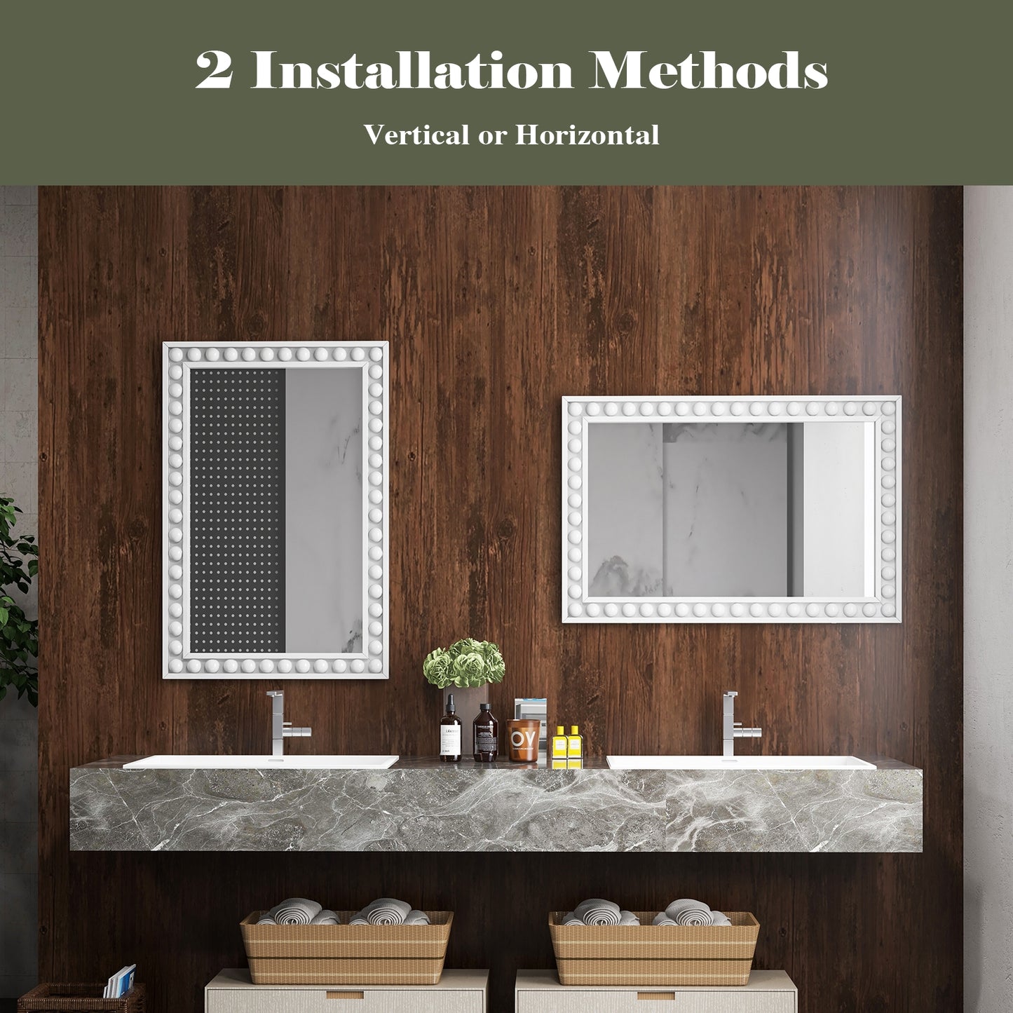 24 x 36 Inches Rustic Wall Mirror with Solid Wood Frame for Living Room Bedroom-White Kids Crystal