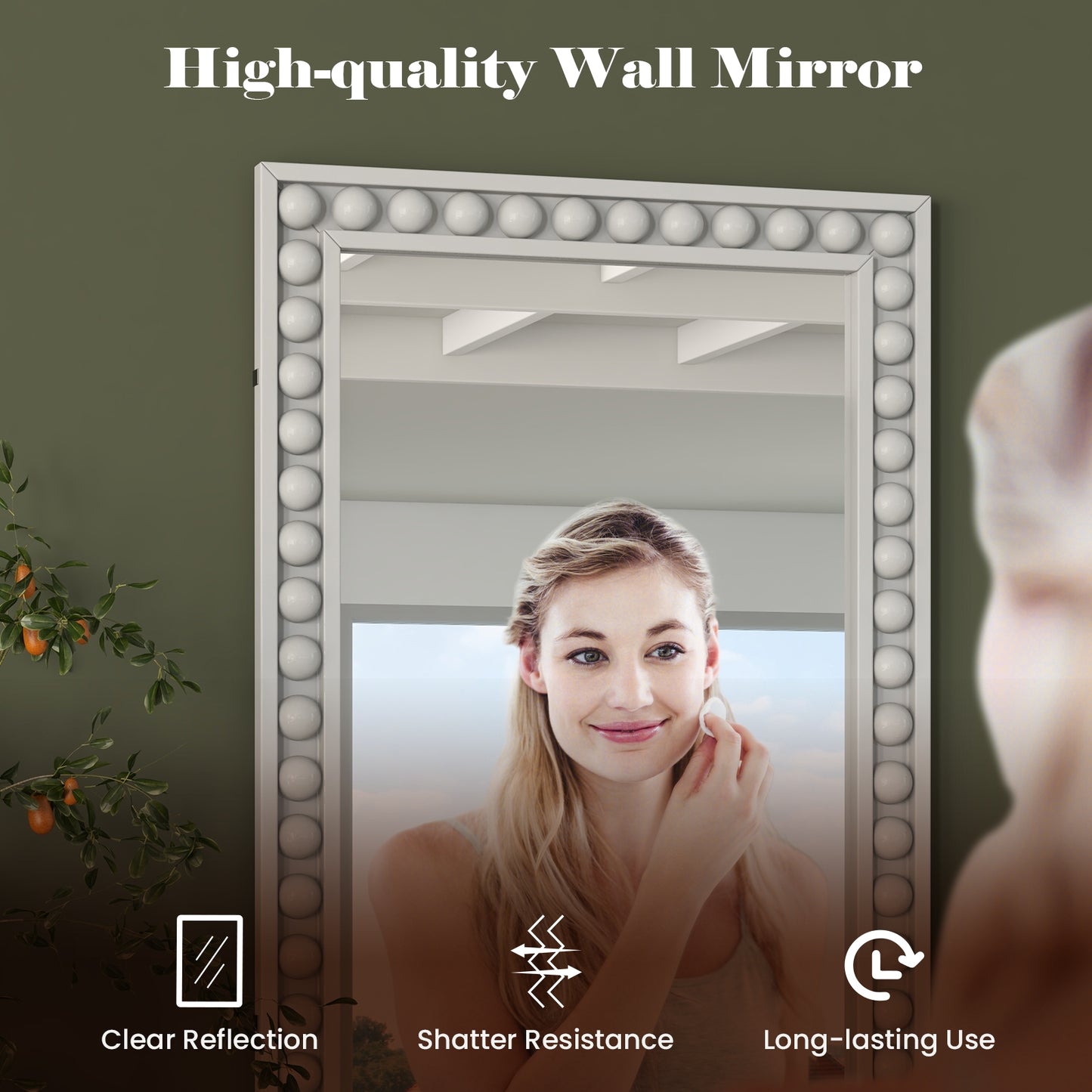 24 x 36 Inches Rustic Wall Mirror with Solid Wood Frame for Living Room Bedroom-White Kids Crystal