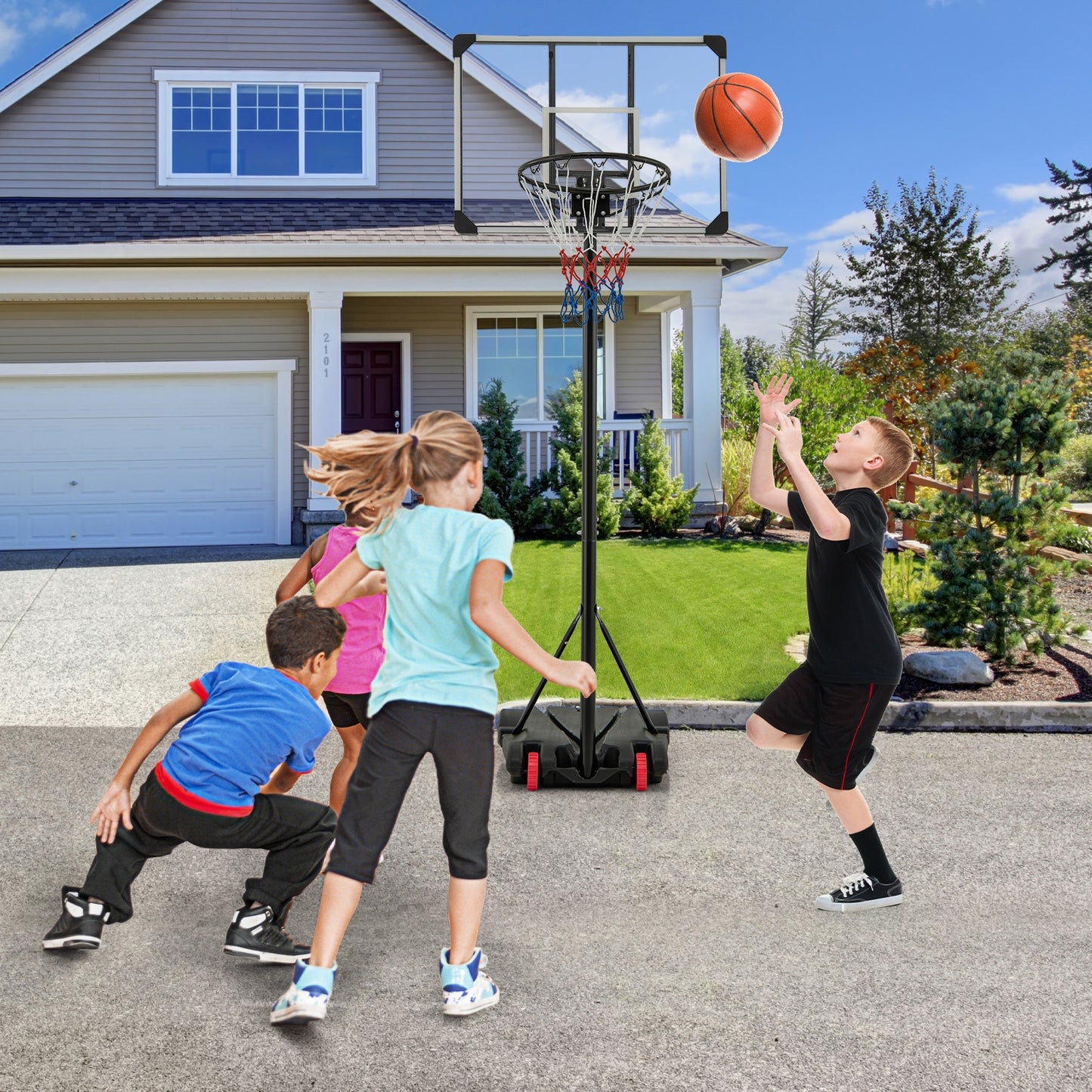 5.8-6.8 FT Basketball Hoop Height Adjustable Basketball System with Wheels and Fillable Base Kids Crystal