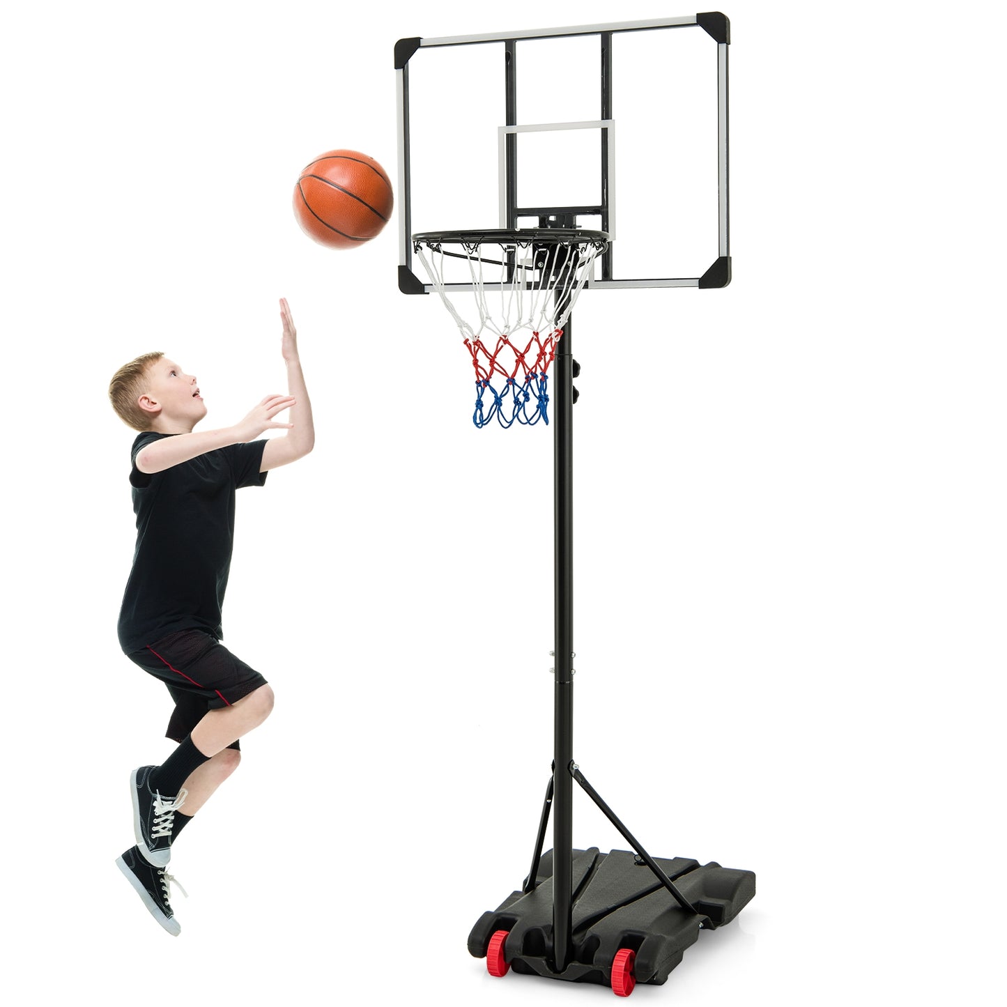 5.8-6.8 FT Basketball Hoop Height Adjustable Basketball System with Wheels and Fillable Base Kids Crystal