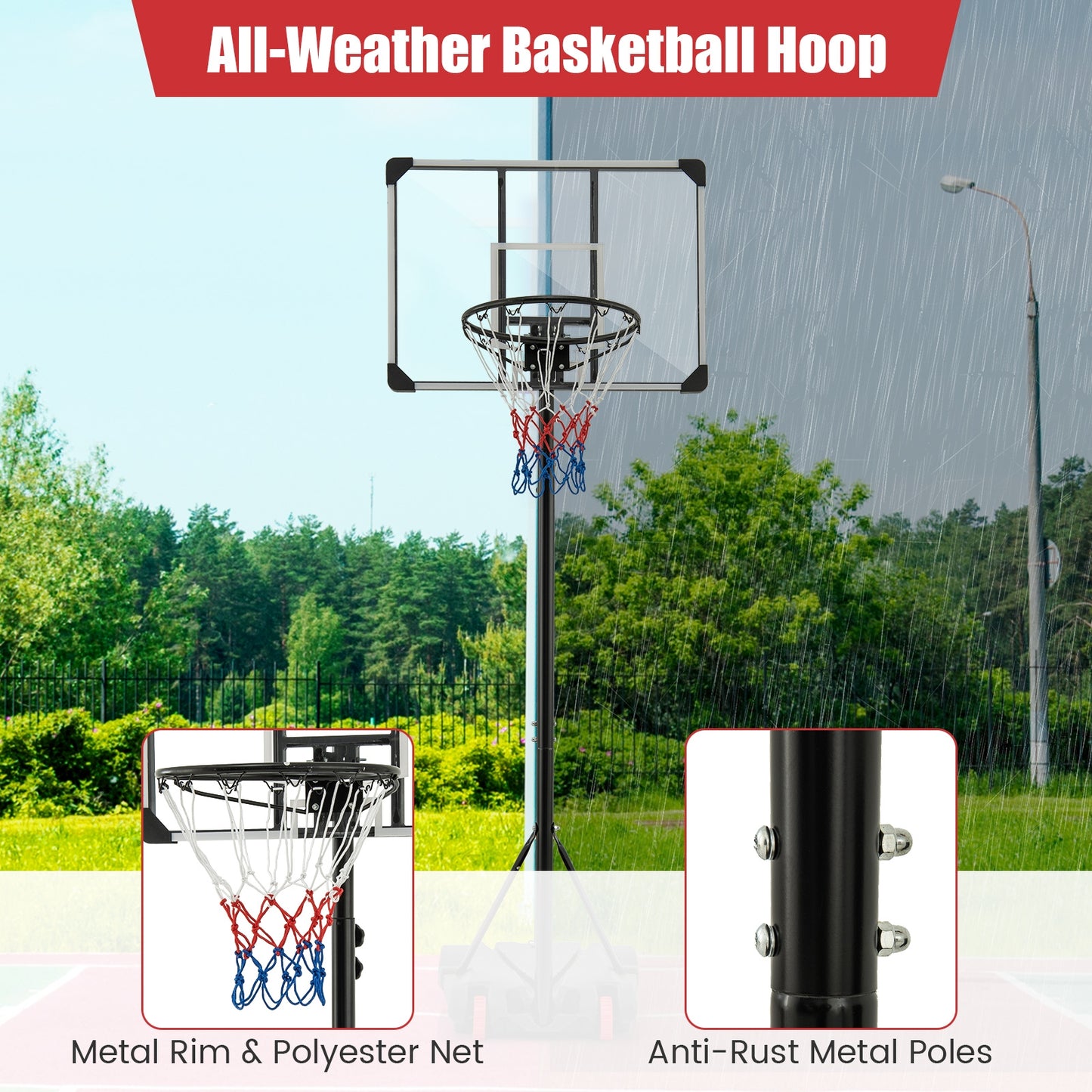 5.8-6.8 FT Basketball Hoop Height Adjustable Basketball System with Wheels and Fillable Base Kids Crystal