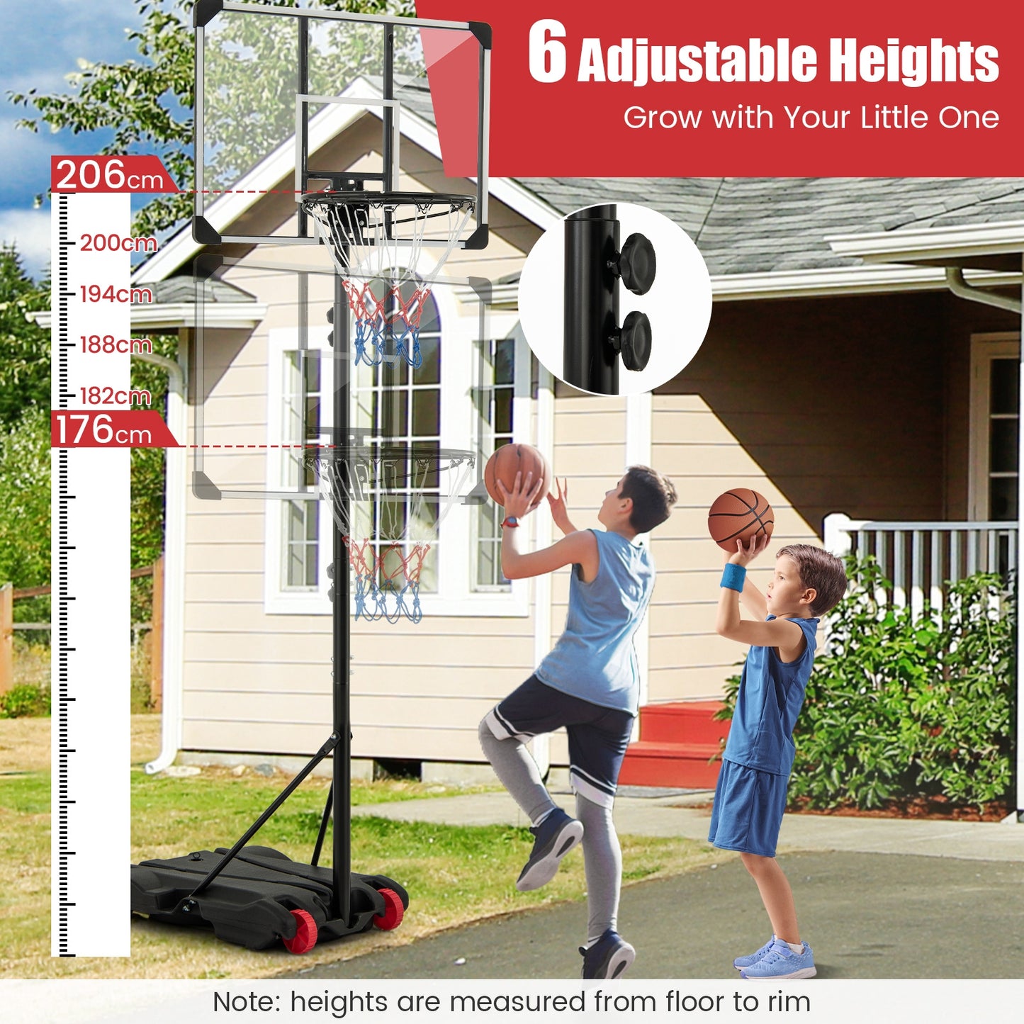 5.8-6.8 FT Basketball Hoop Height Adjustable Basketball System with Wheels and Fillable Base Kids Crystal