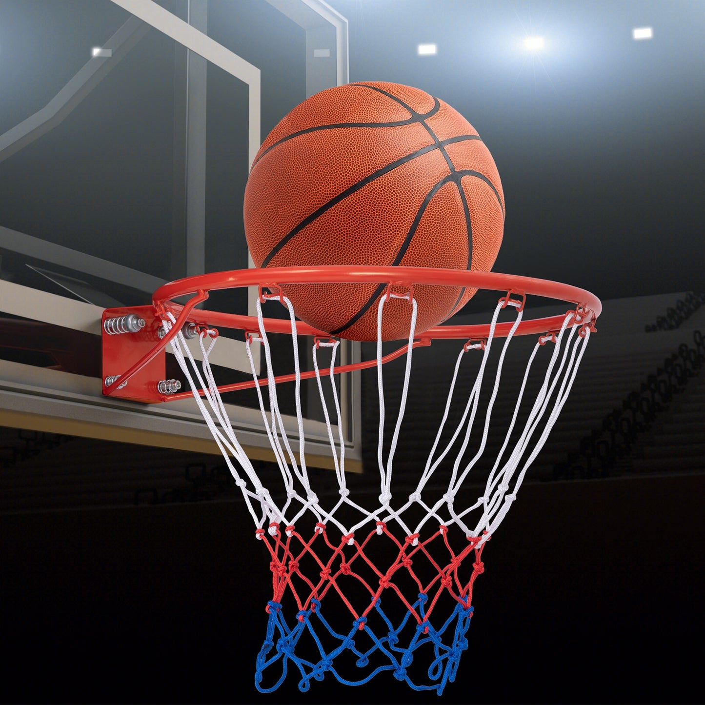 18 Inch Basketball Rim Goal Replacement with All Weather Net and Mounting Hardware-Orange Kids Crystal