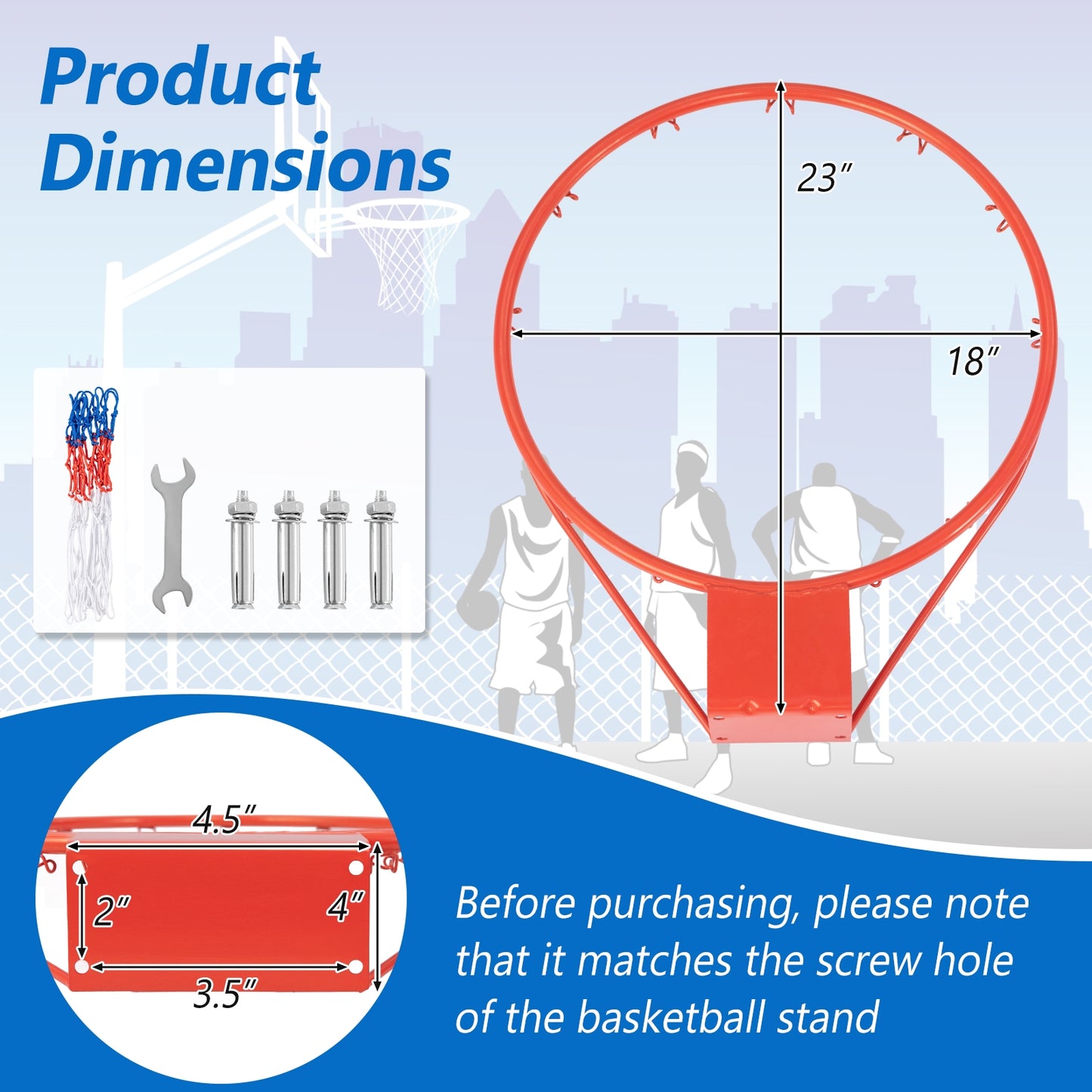 18 Inch Basketball Rim Goal Replacement with All Weather Net and Mounting Hardware-Orange Kids Crystal