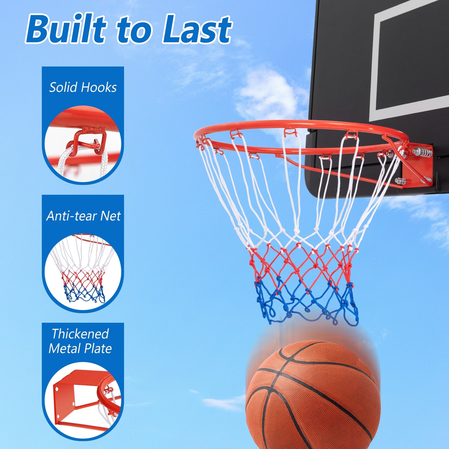 18 Inch Basketball Rim Goal Replacement with All Weather Net and Mounting Hardware-Orange Kids Crystal