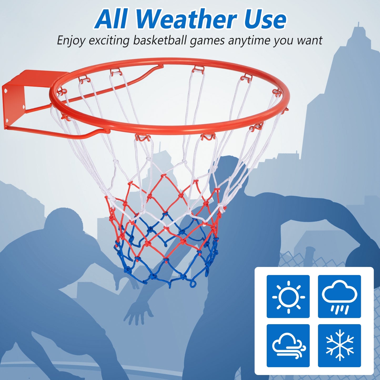 18 Inch Basketball Rim Goal Replacement with All Weather Net and Mounting Hardware-Orange Kids Crystal