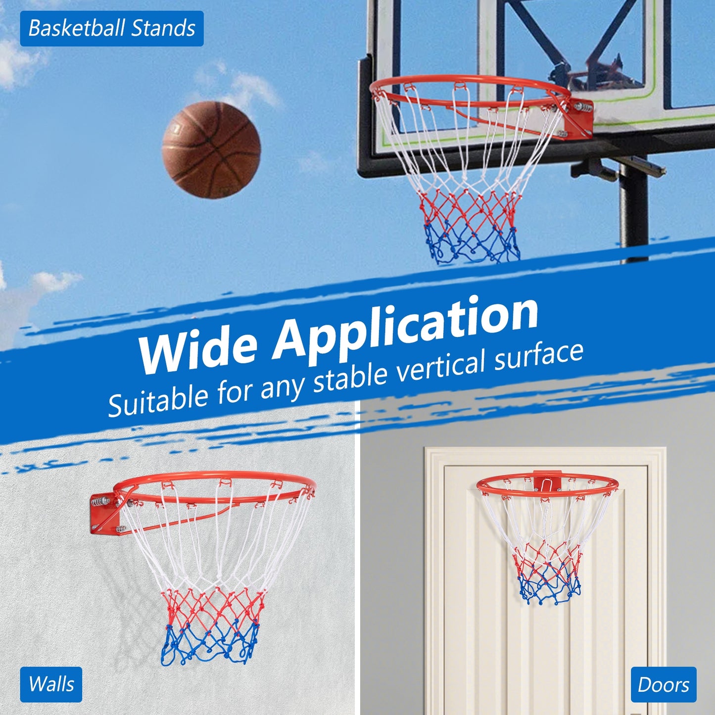 18 Inch Basketball Rim Goal Replacement with All Weather Net and Mounting Hardware-Orange Kids Crystal
