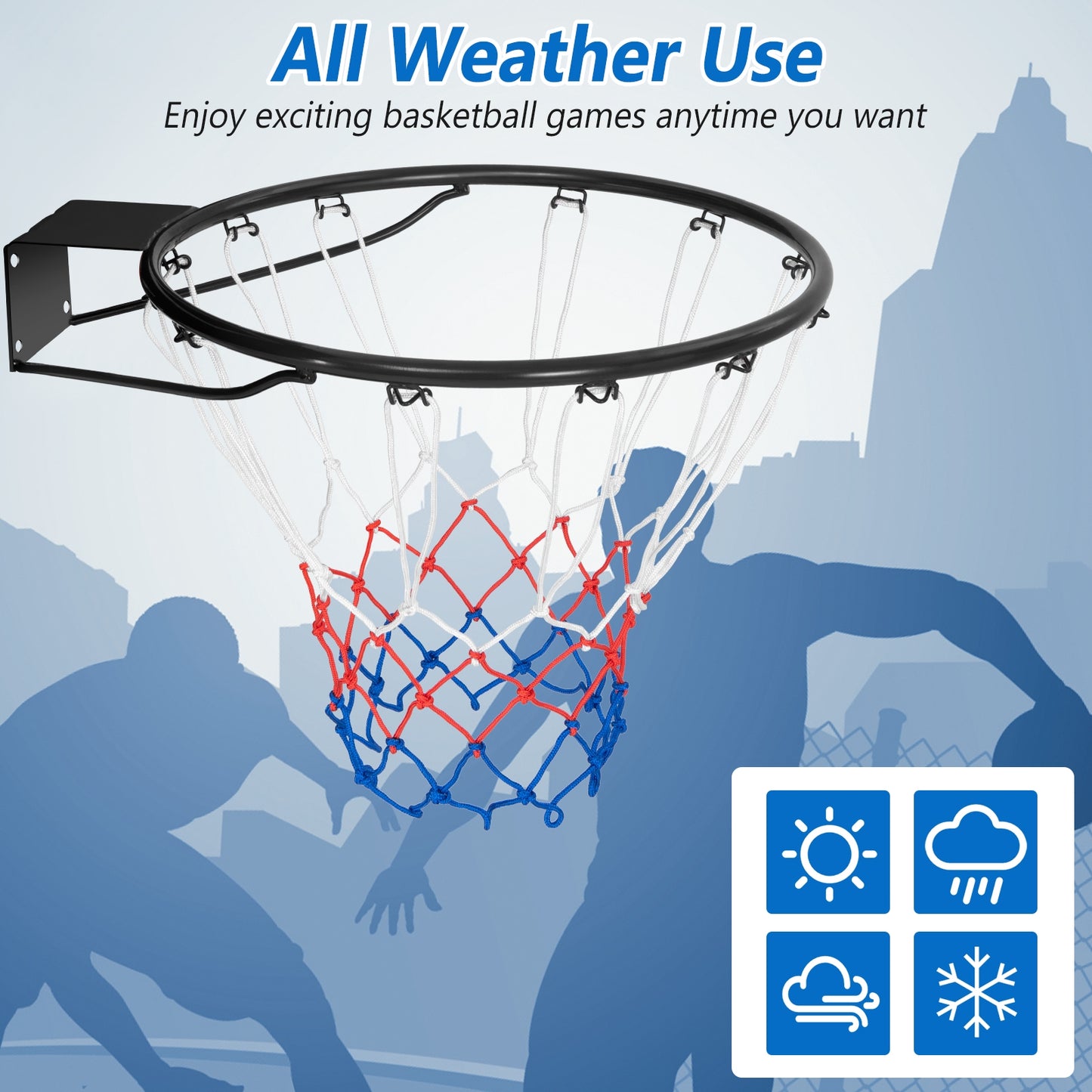 18 Inch Basketball Rim Goal Replacement with All Weather Net and Mounting Hardware-Black Kids Crystal