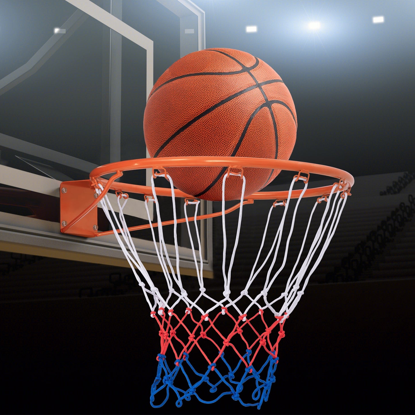 15 Inch Basketball Rim Goal Replacement with All Weather Net and Mounting Hardware-Orange Kids Crystal