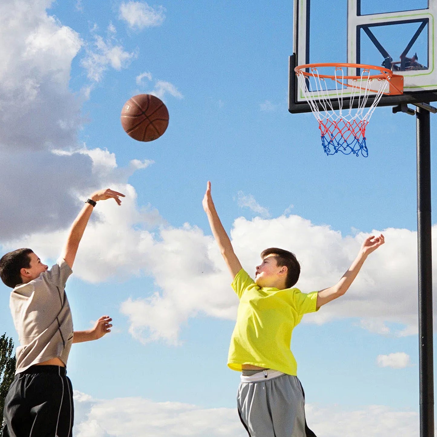 15 Inch Basketball Rim Goal Replacement with All Weather Net and Mounting Hardware-Orange Kids Crystal