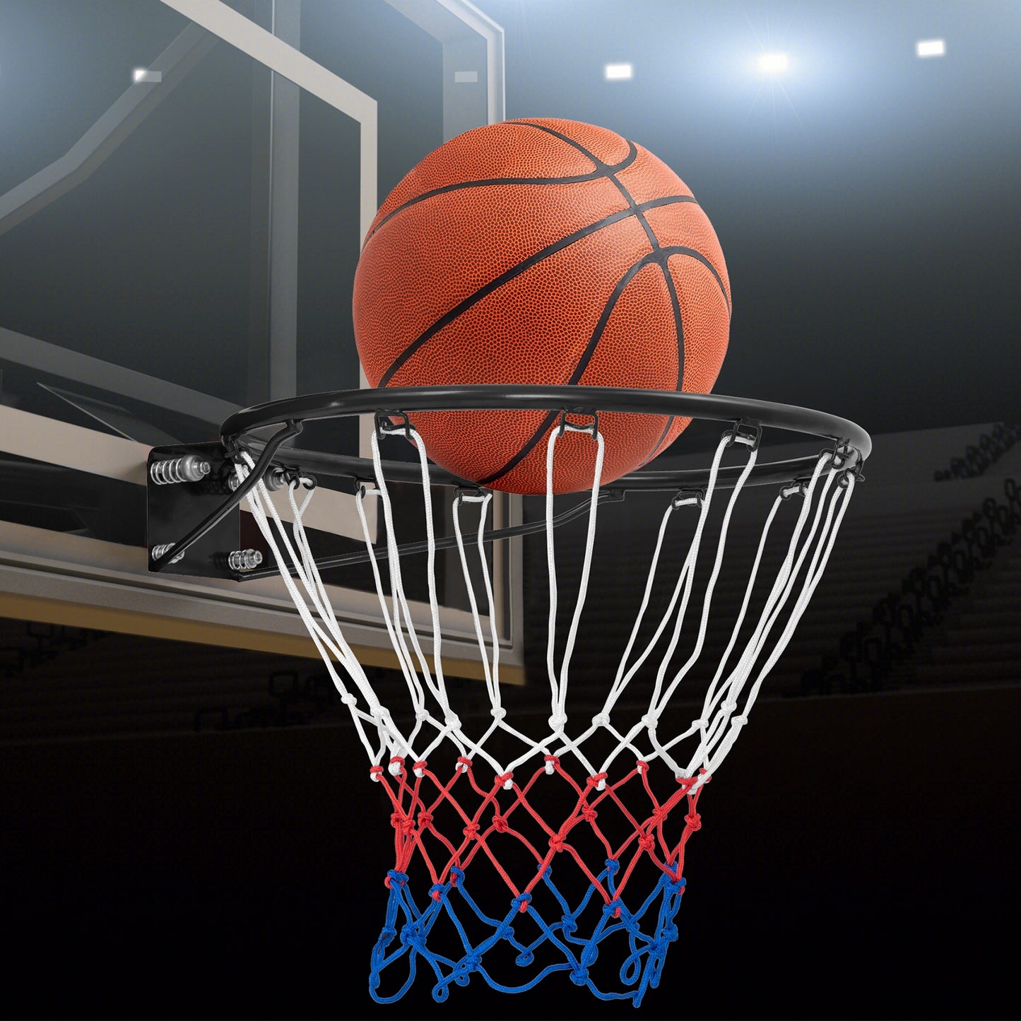 15 Inch Basketball Rim Goal Replacement with All Weather Net and Mounting Hardware-Black Kids Crystal