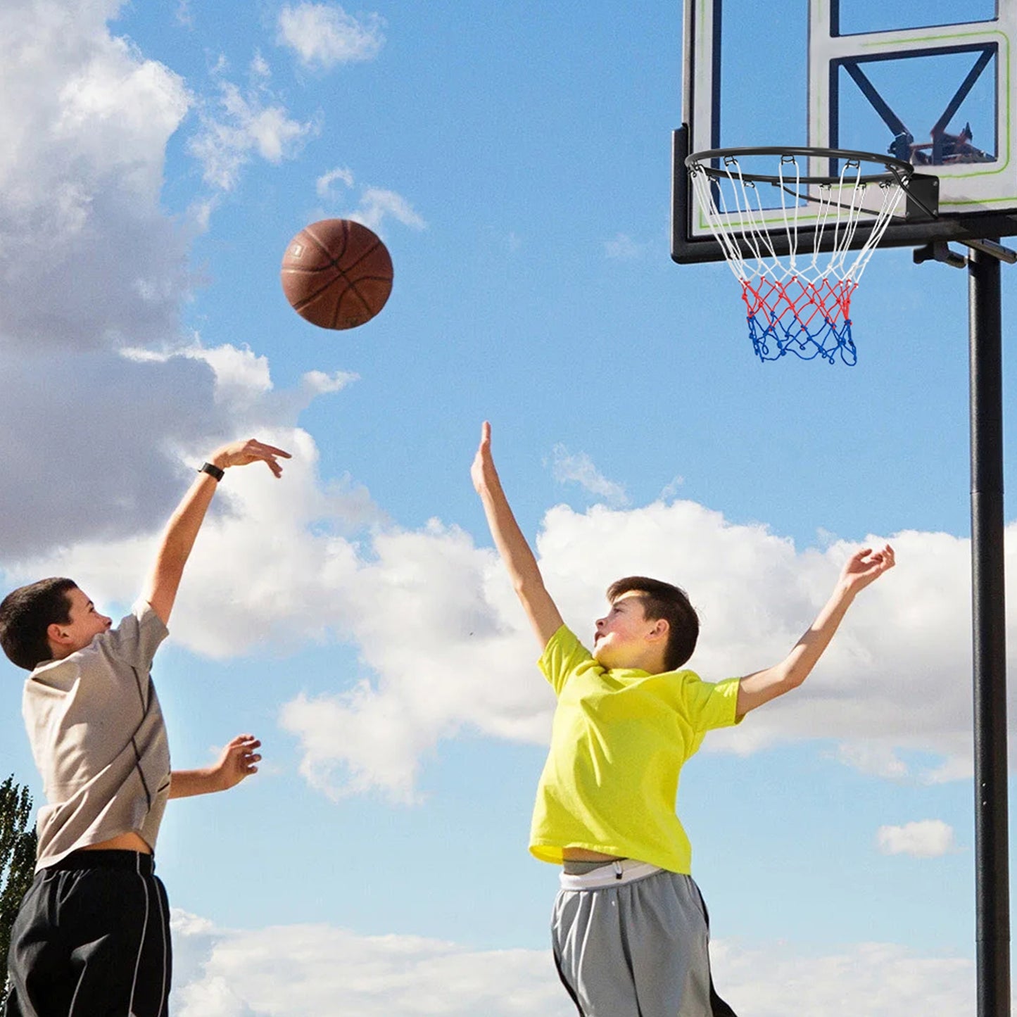15 Inch Basketball Rim Goal Replacement with All Weather Net and Mounting Hardware-Black Kids Crystal