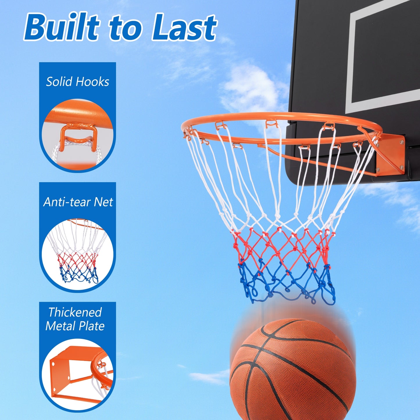 15 Inch Basketball Rim Goal Replacement with All Weather Net and Mounting Hardware-Orange Kids Crystal