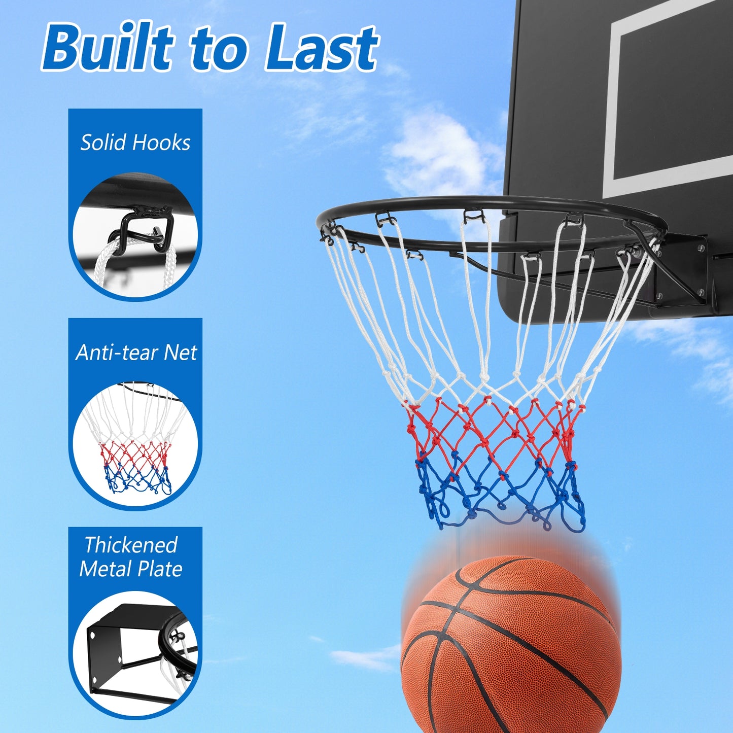 15 Inch Basketball Rim Goal Replacement with All Weather Net and Mounting Hardware-Black Kids Crystal