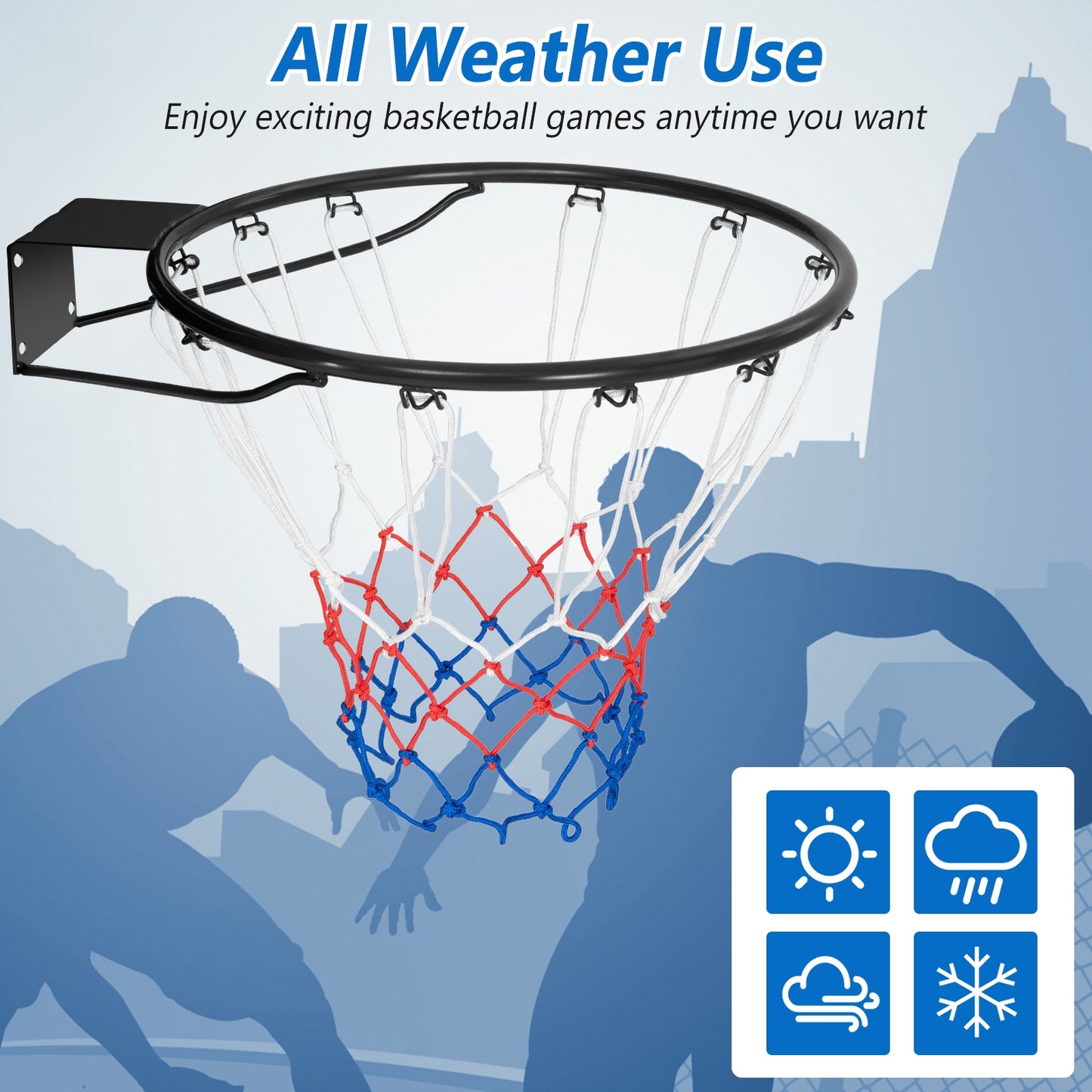 15 Inch Basketball Rim Goal Replacement with All Weather Net and Mounting Hardware-Black Kids Crystal