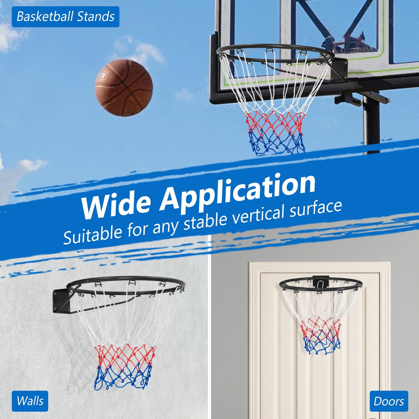 15 Inch Basketball Rim Goal Replacement with All Weather Net and Mounting Hardware-Black Kids Crystal