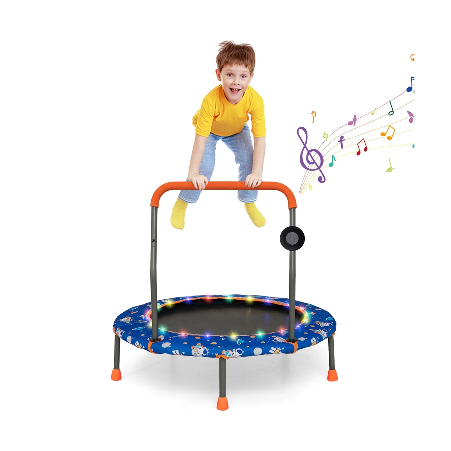 36 Inch Mini Trampoline with Colorful LED Lights and Bluetooth Speaker-Blue Kids Crystal