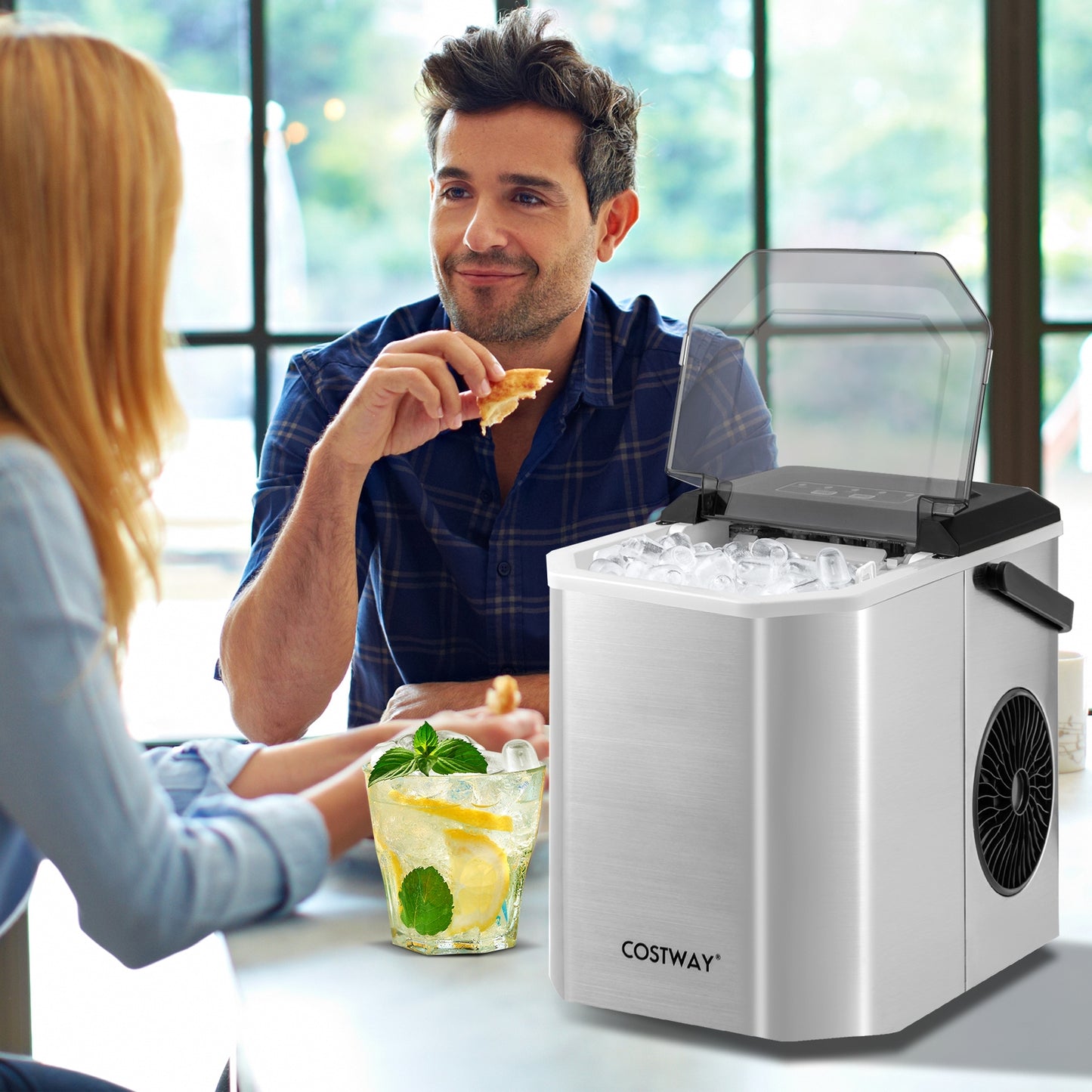 Ice Maker Countertop with Self-Cleaning for Home Kitchen Office Party-Silver Kids Crystal