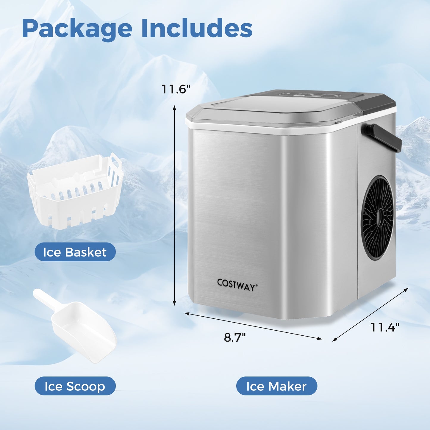 Ice Maker Countertop with Self-Cleaning for Home Kitchen Office Party-Silver Kids Crystal