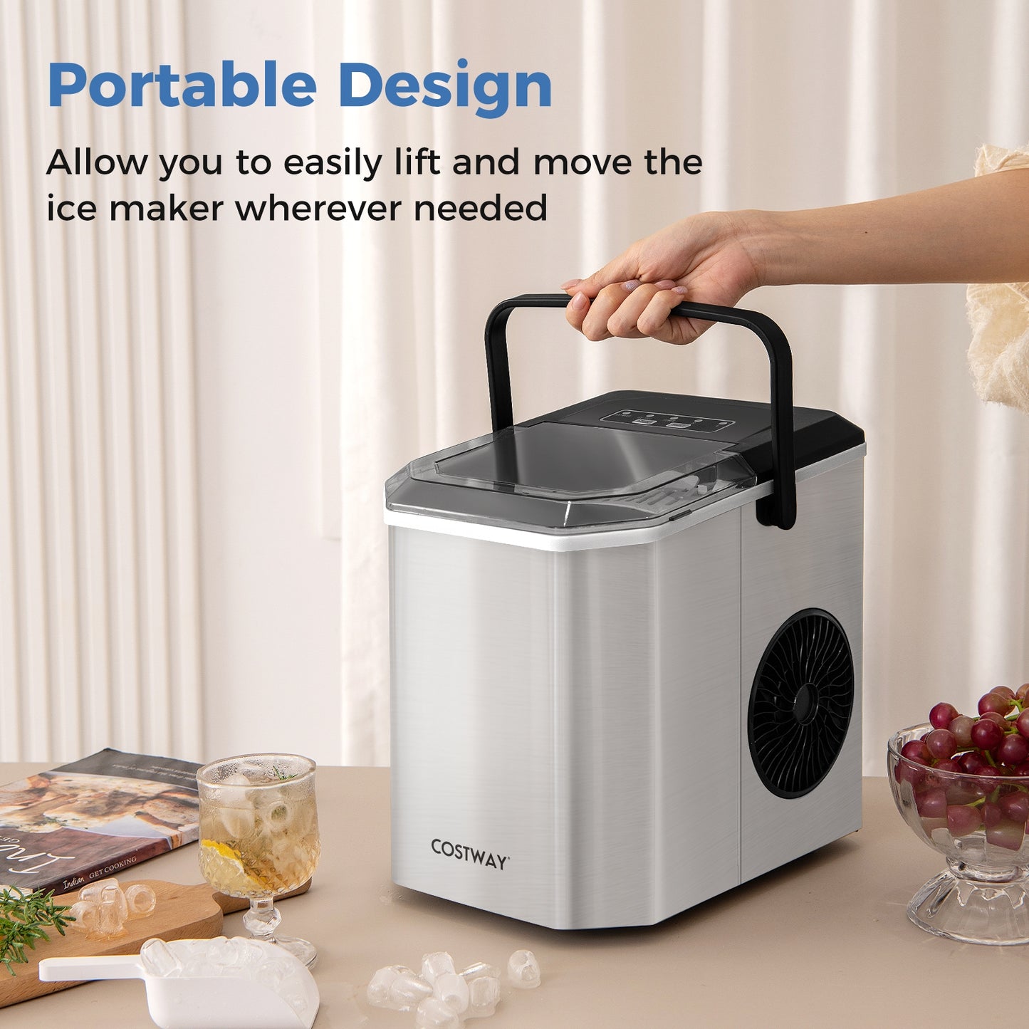 Ice Maker Countertop with Self-Cleaning for Home Kitchen Office Party-Silver Kids Crystal