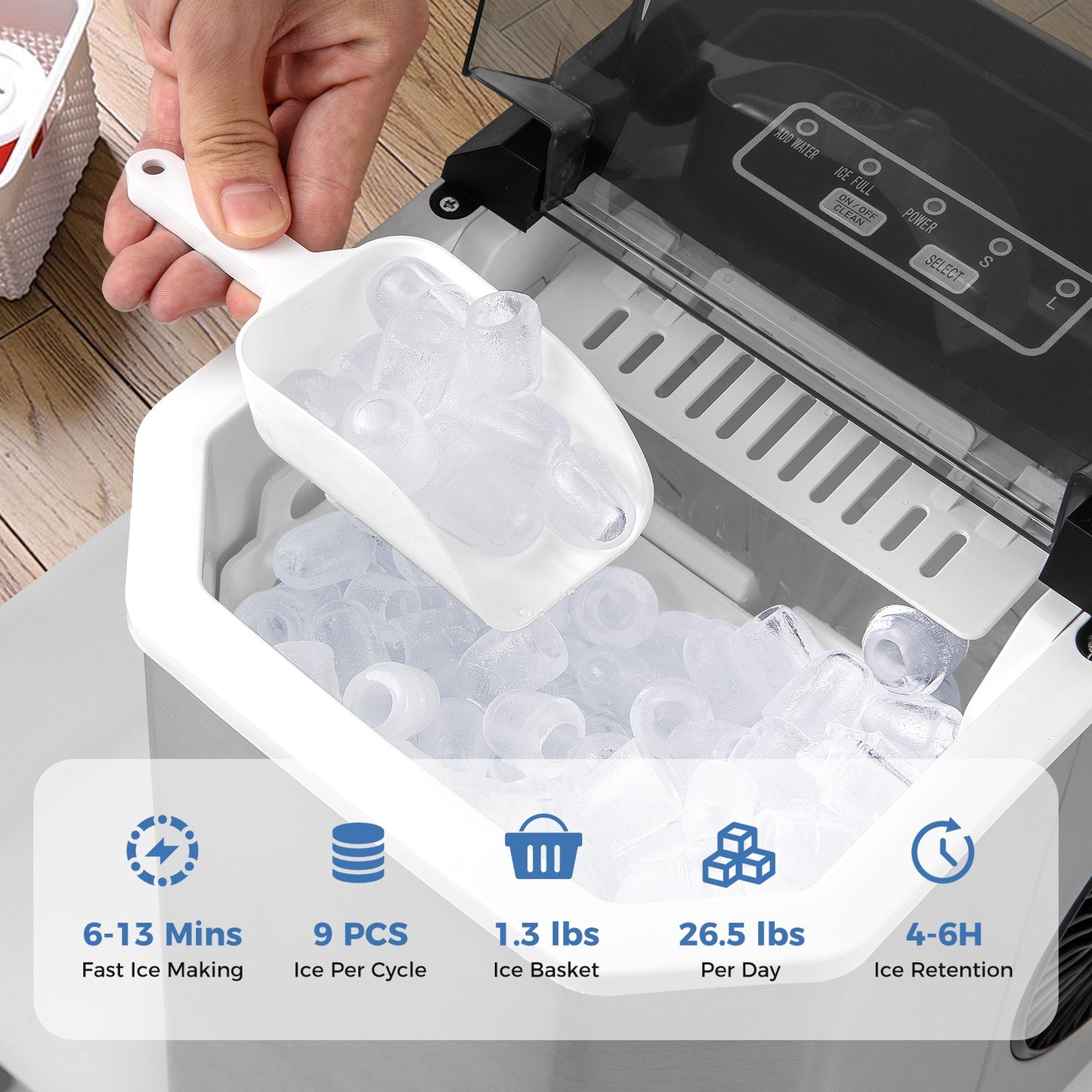 Ice Maker Countertop with Self-Cleaning for Home Kitchen Office Party-Silver Kids Crystal