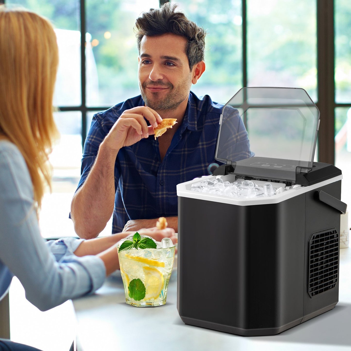 Ice Maker Countertop with Self-Cleaning for Home Kitchen Office Party-Black Kids Crystal