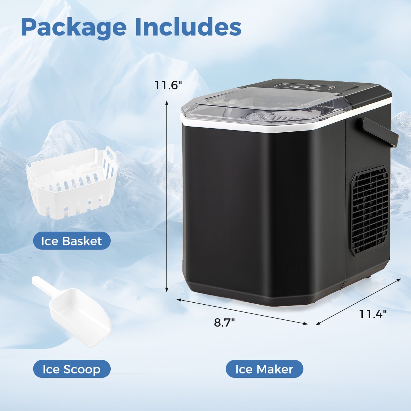 Ice Maker Countertop with Self-Cleaning for Home Kitchen Office Party-Black Kids Crystal