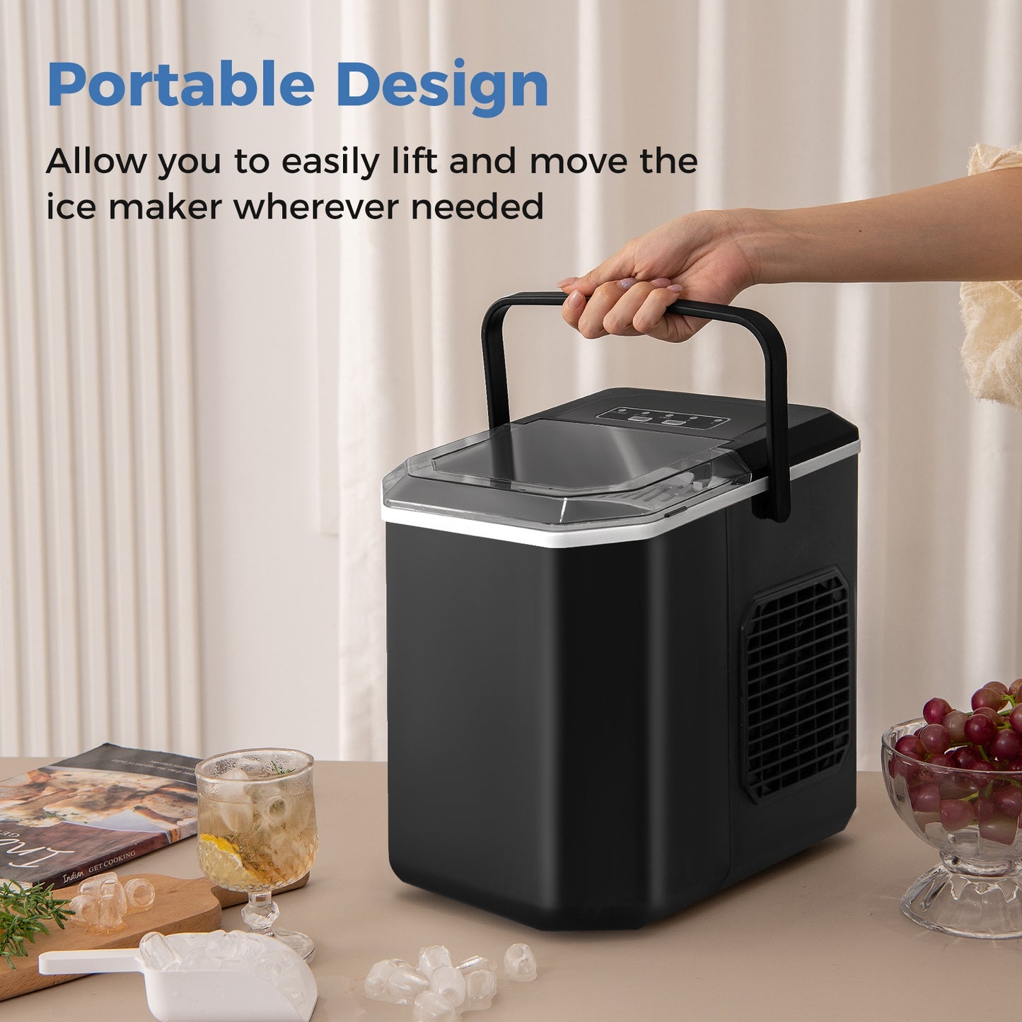 Ice Maker Countertop with Self-Cleaning for Home Kitchen Office Party-Black Kids Crystal
