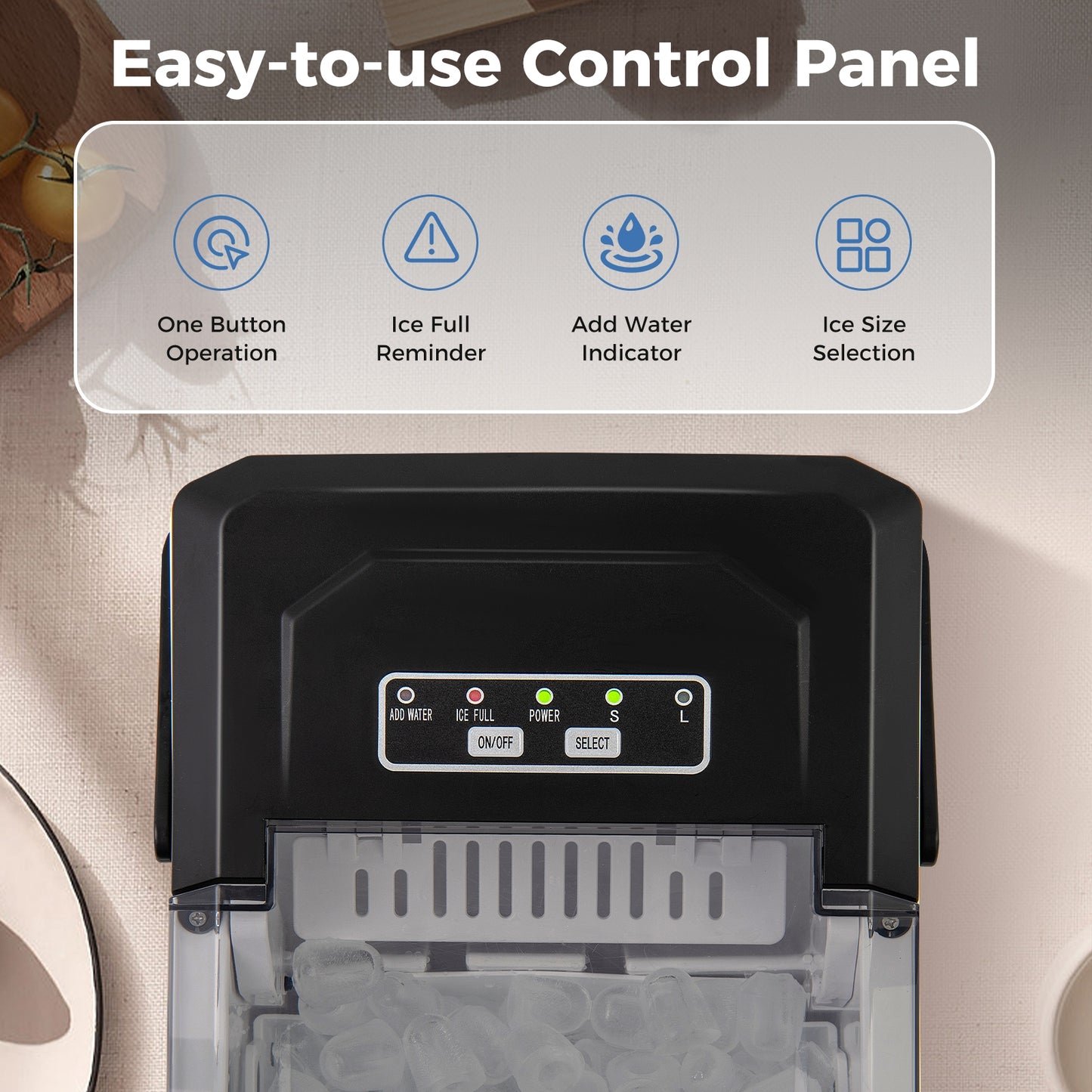 Ice Maker Countertop with Self-Cleaning for Home Kitchen Office Party-Black Kids Crystal