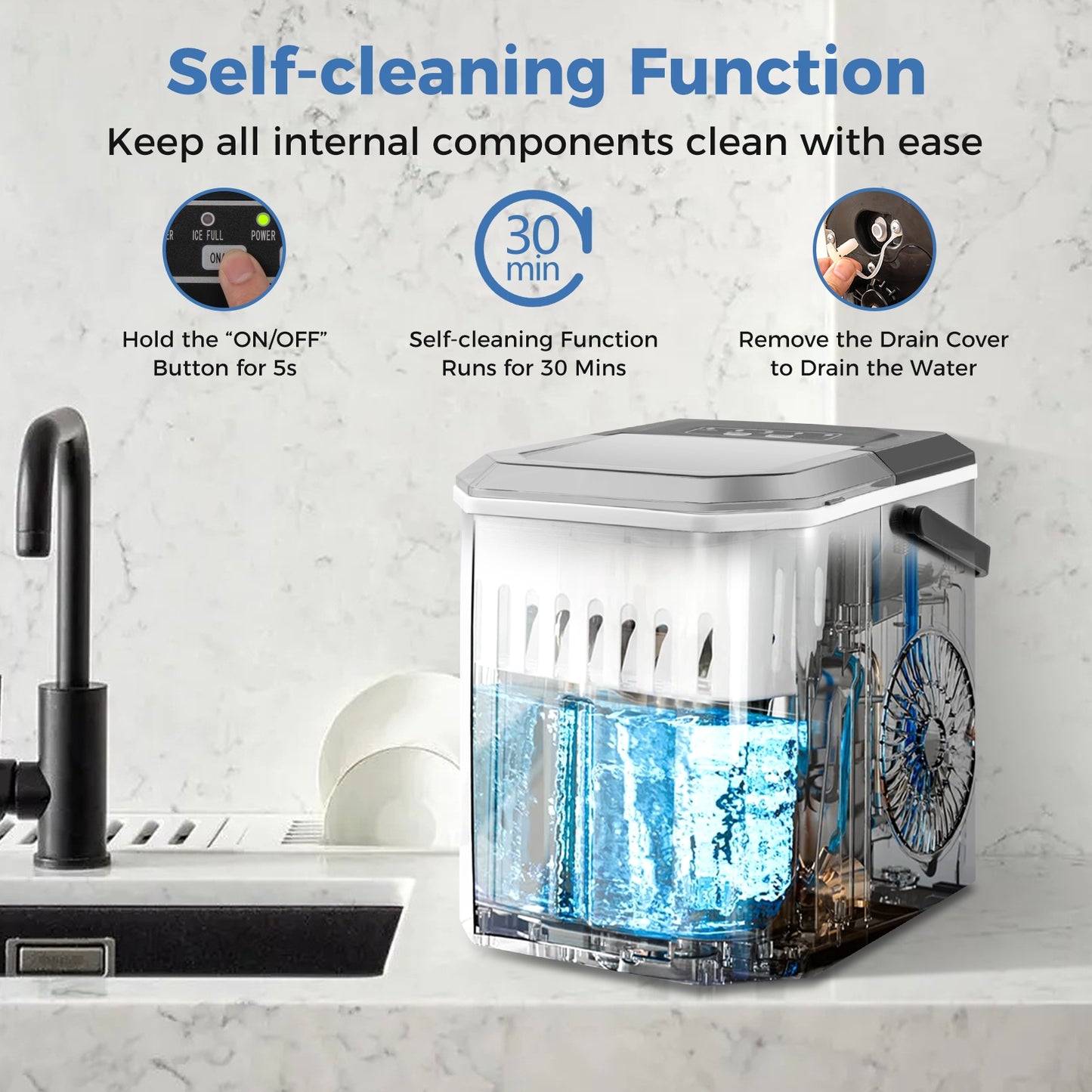Ice Maker Countertop with Self-Cleaning for Home Kitchen Office Party-Black Kids Crystal