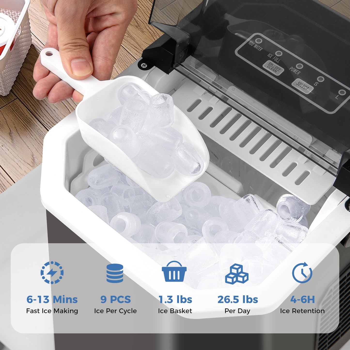 Ice Maker Countertop with Self-Cleaning for Home Kitchen Office Party-Black Kids Crystal