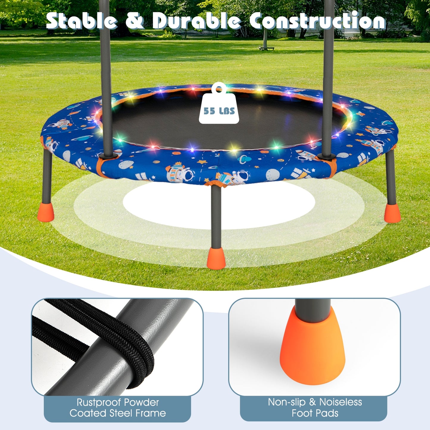 36 Inch Mini Trampoline with Colorful LED Lights and Bluetooth Speaker-Blue Kids Crystal