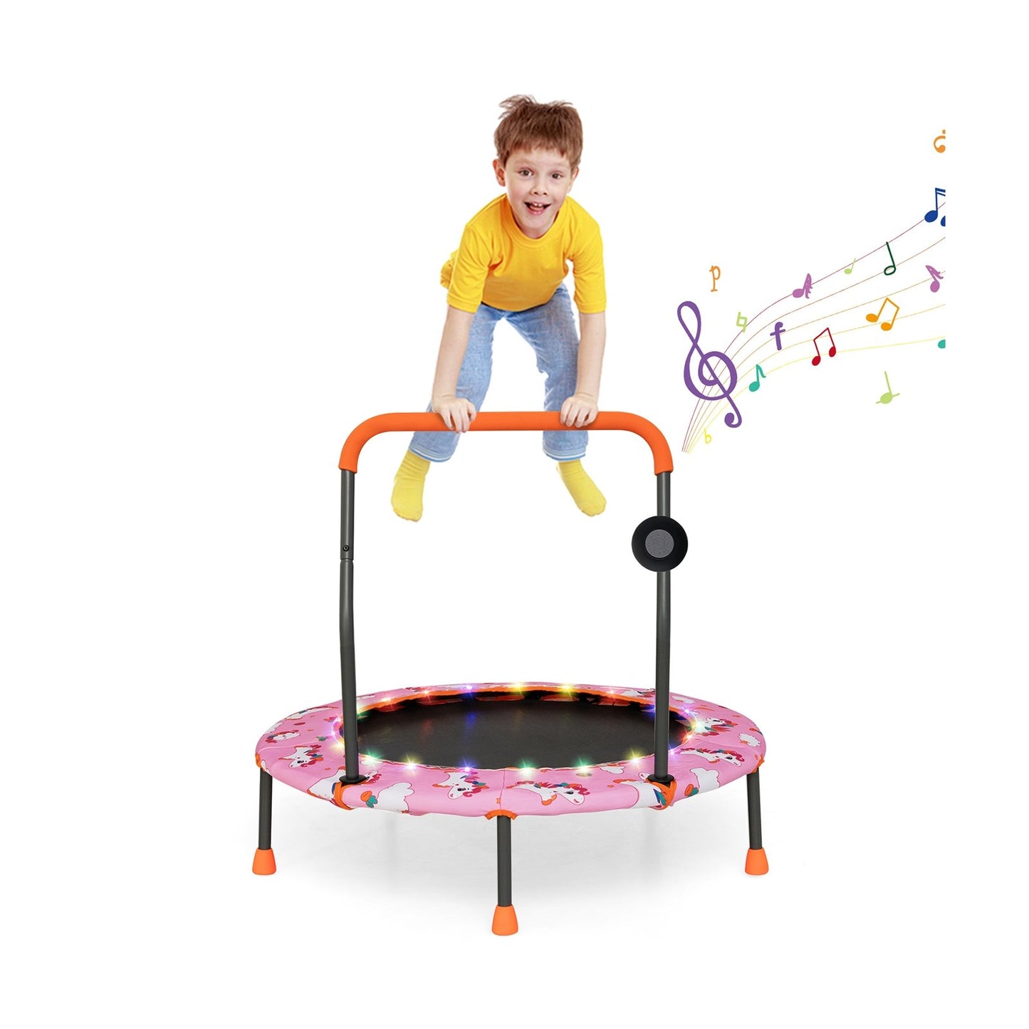 36 Inch Mini Trampoline with Colorful LED Lights and Bluetooth Speaker-Pink Kids Crystal