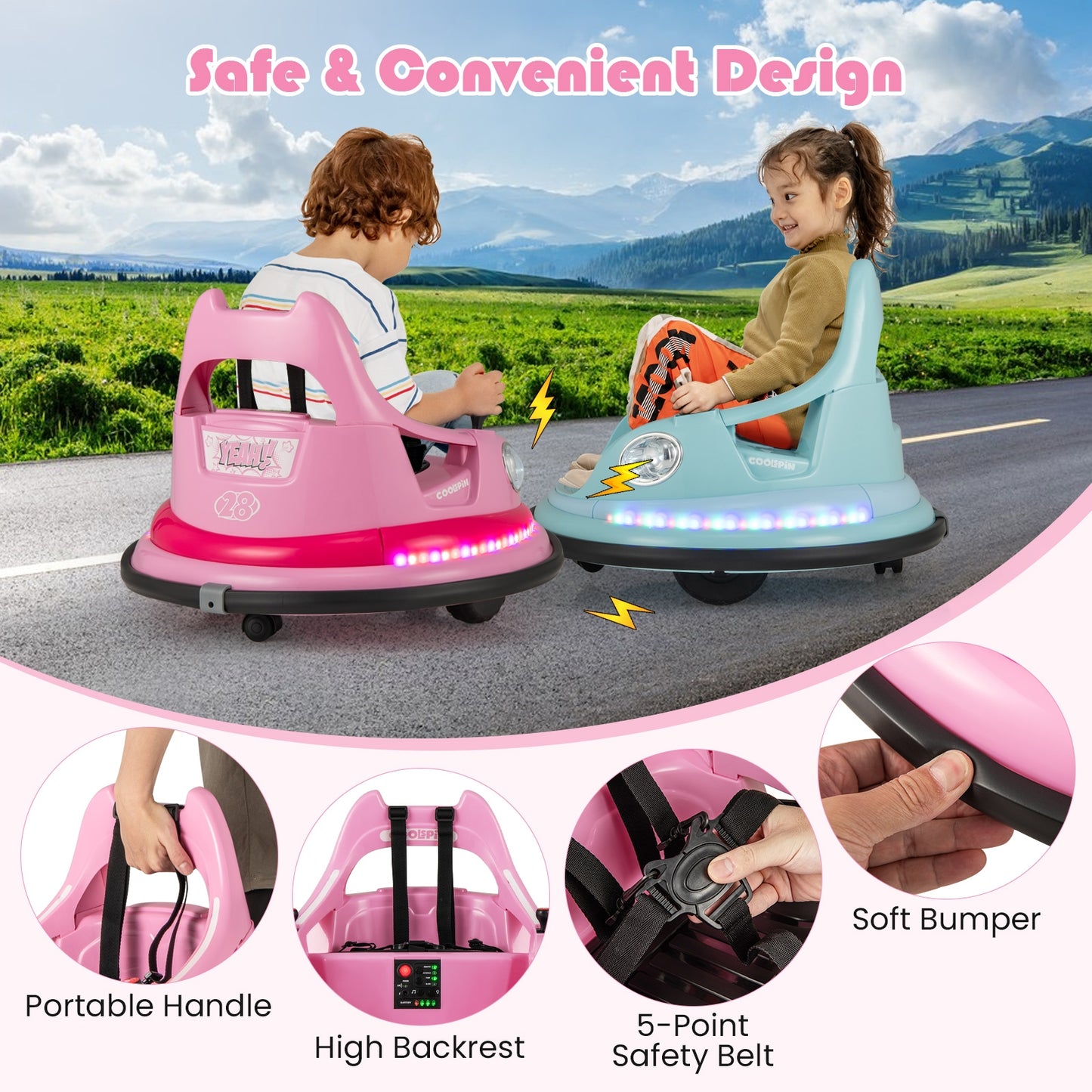 12V Kids Ride On Bumper Car with Remote Control and Dual Joysticks-Pink Kids Crystal