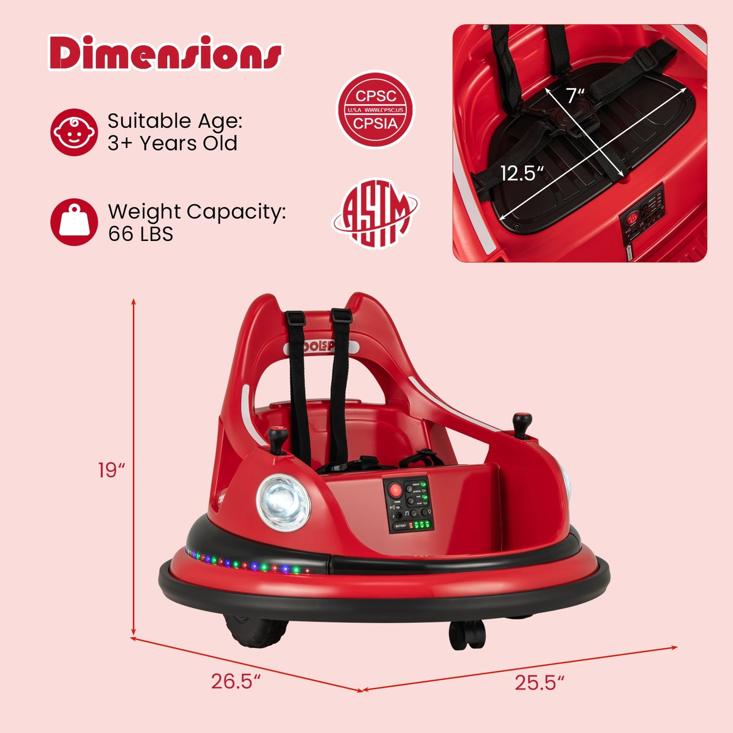 12V Kids Ride On Bumper Car with Remote Control and Dual Joysticks-Red