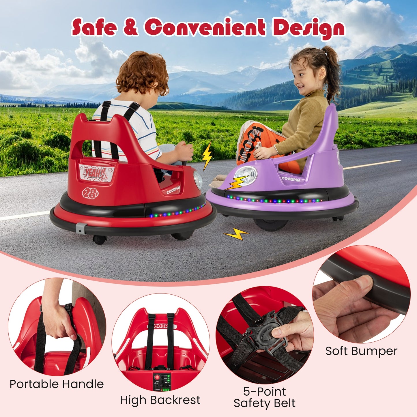 12V Kids Ride On Bumper Car with Remote Control and Dual Joysticks-Red Kids Crystal