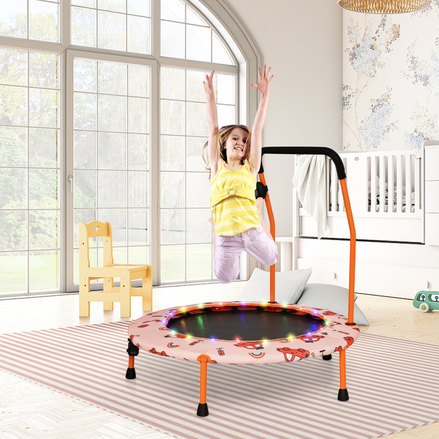 36 Inch Mini Trampoline with Colorful LED Lights and Bluetooth Speaker-Orange Kids Crystal