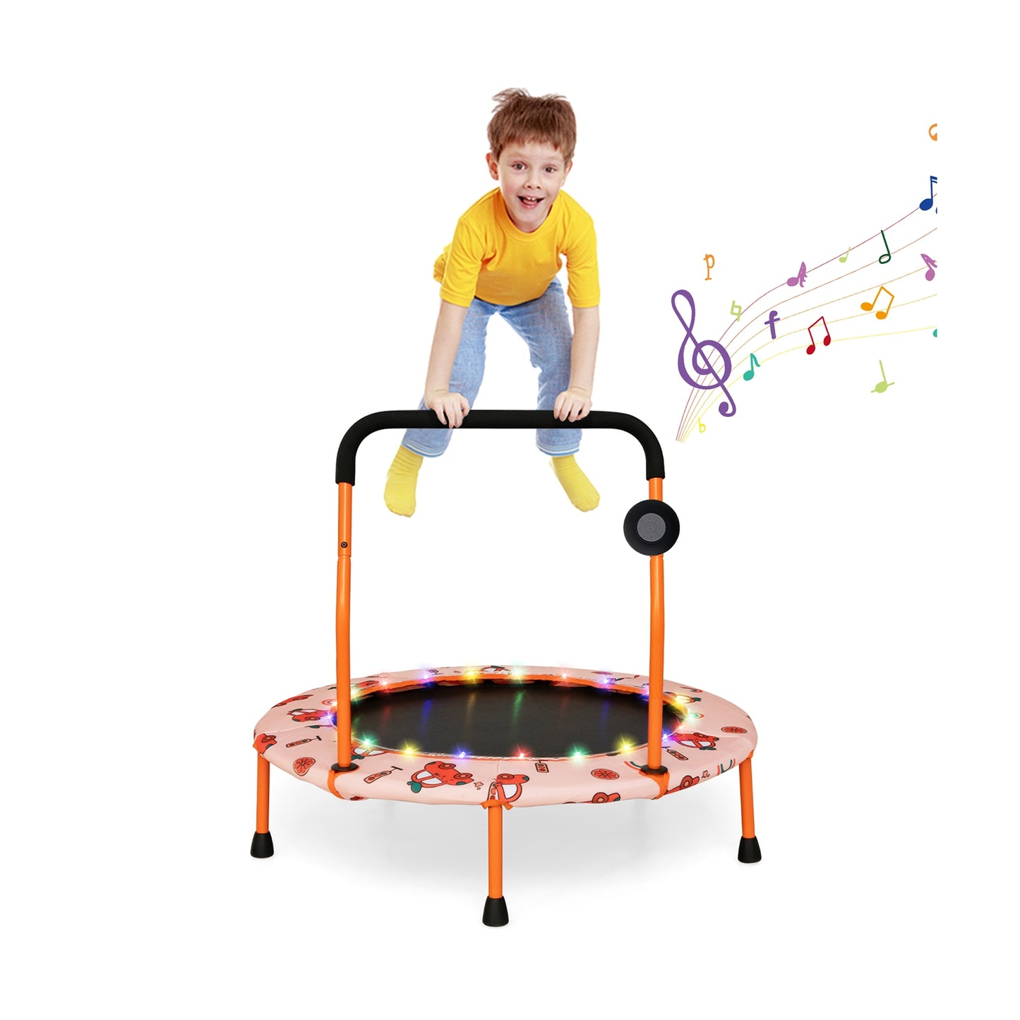 36 Inch Mini Trampoline with Colorful LED Lights and Bluetooth Speaker-Orange Kids Crystal