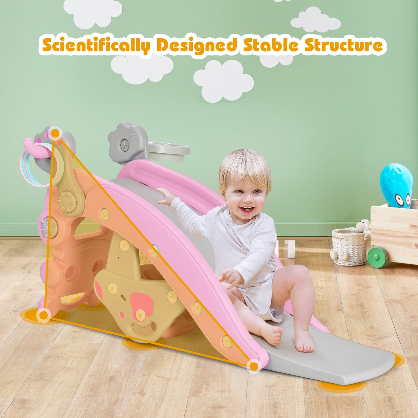 4-in-1 Rocking Horse and Slide Set for Kids-Pink Kids Crystal