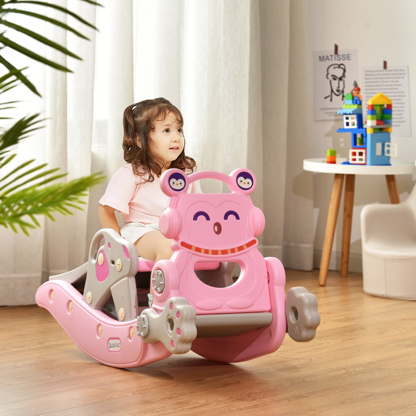 4-in-1 Rocking Horse and Slide Set for Kids-Pink Kids Crystal