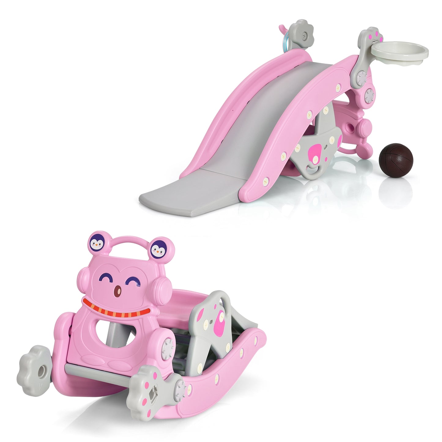 4-in-1 Rocking Horse and Slide Set for Kids-Pink Kids Crystal