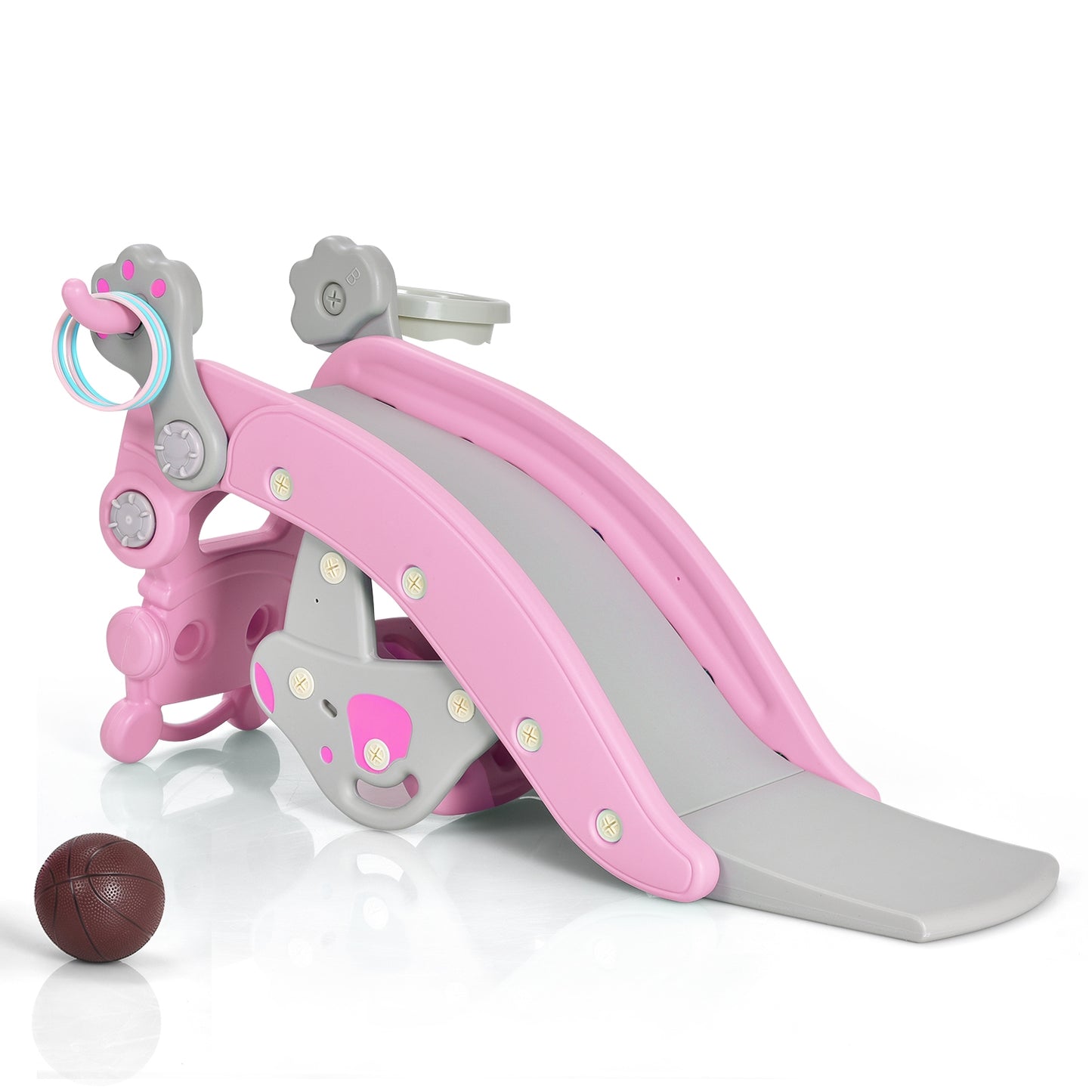 4-in-1 Rocking Horse and Slide Set for Kids-Pink Kids Crystal